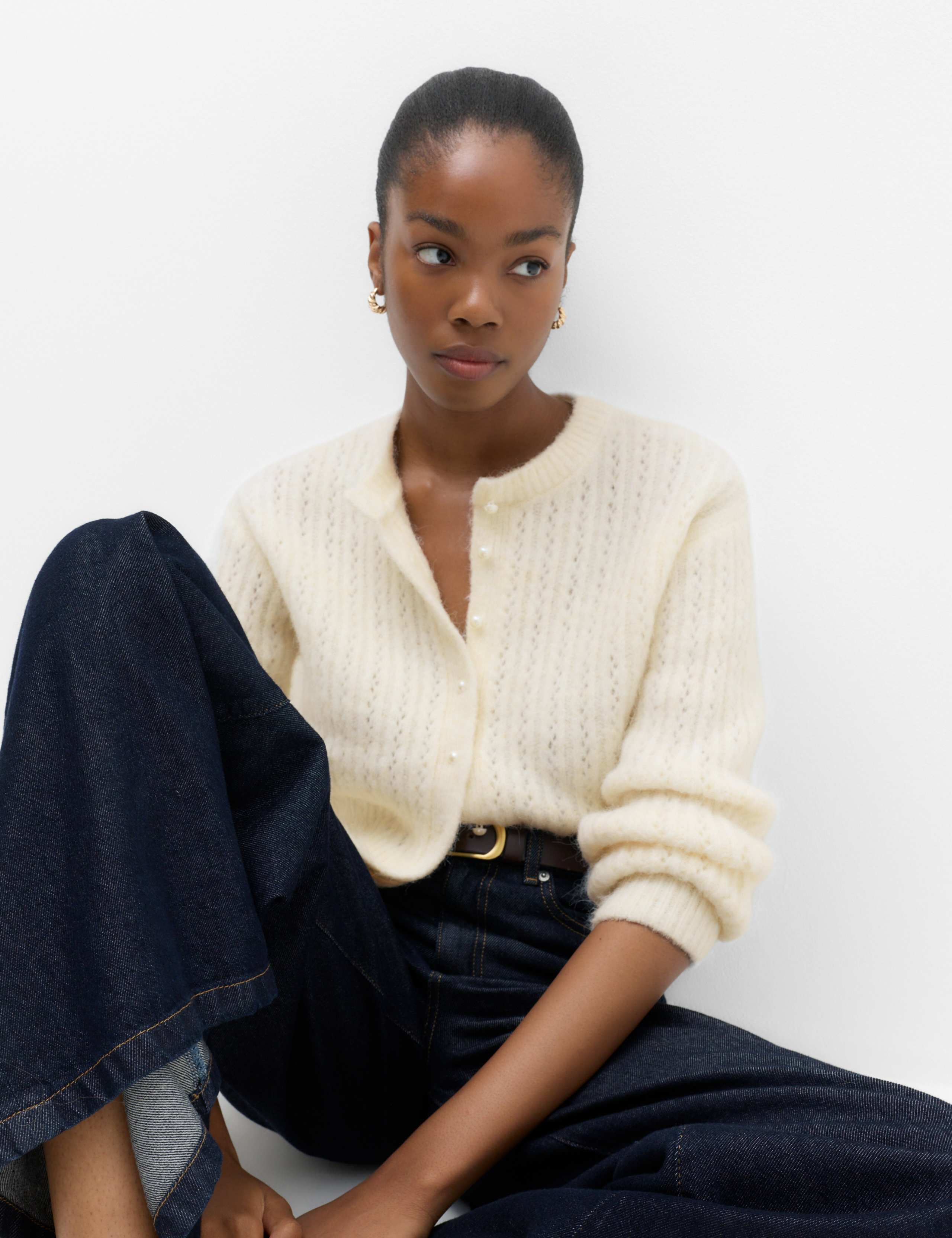Blouson Sleeve Cropped Cardigan with Wool