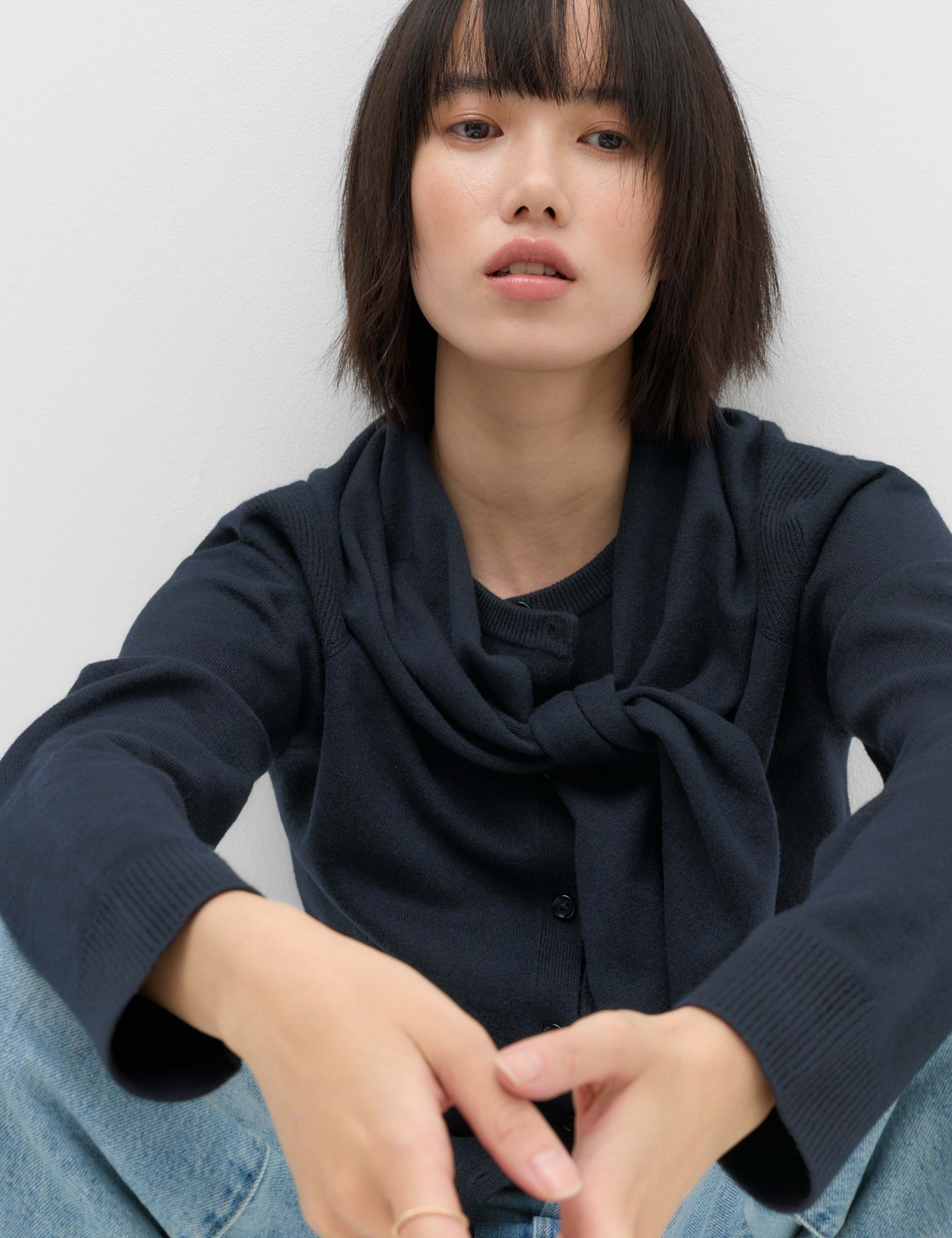 Air-Yarn Scarf Neck Button Through Cardigan