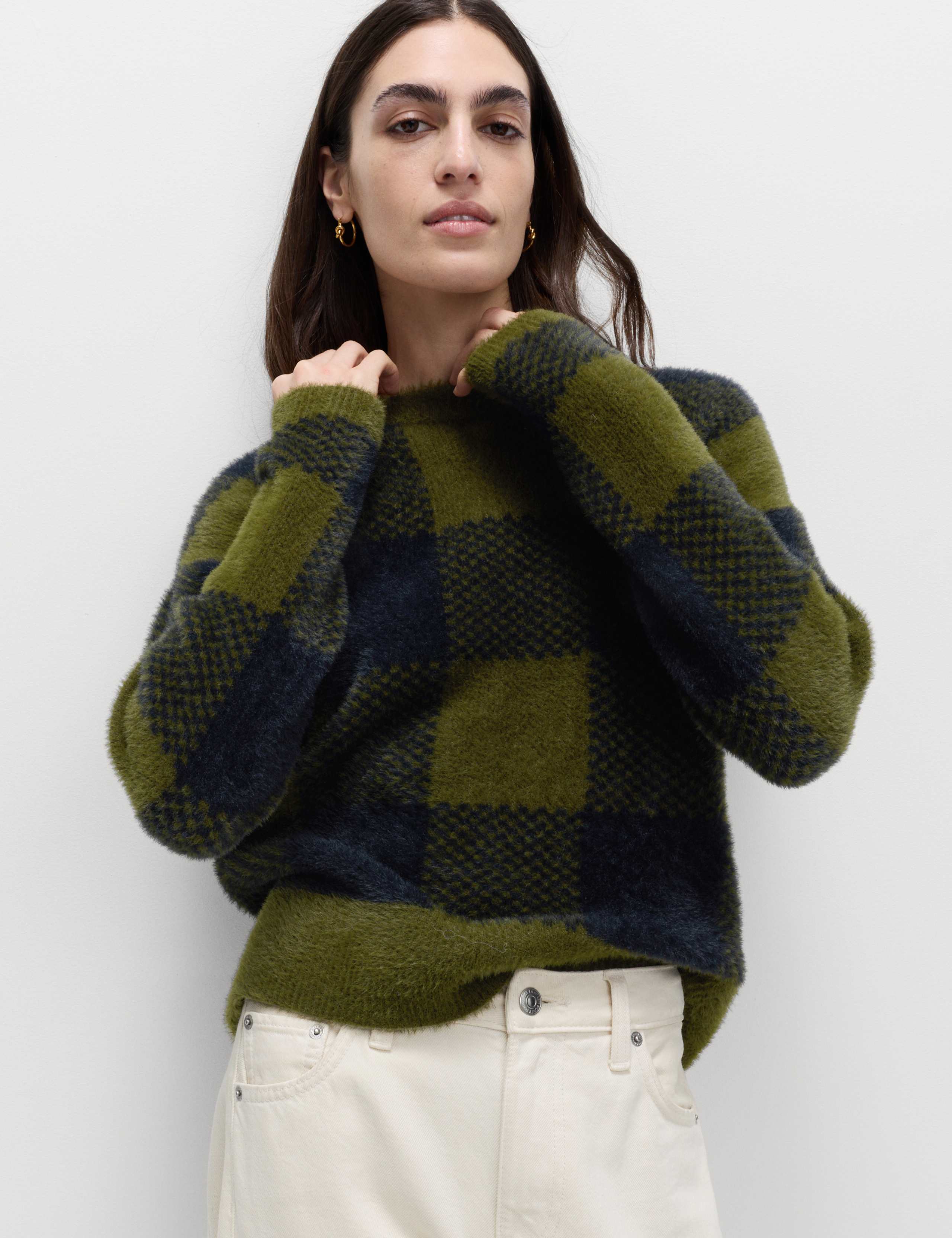 Checked Crew Neck Jumper