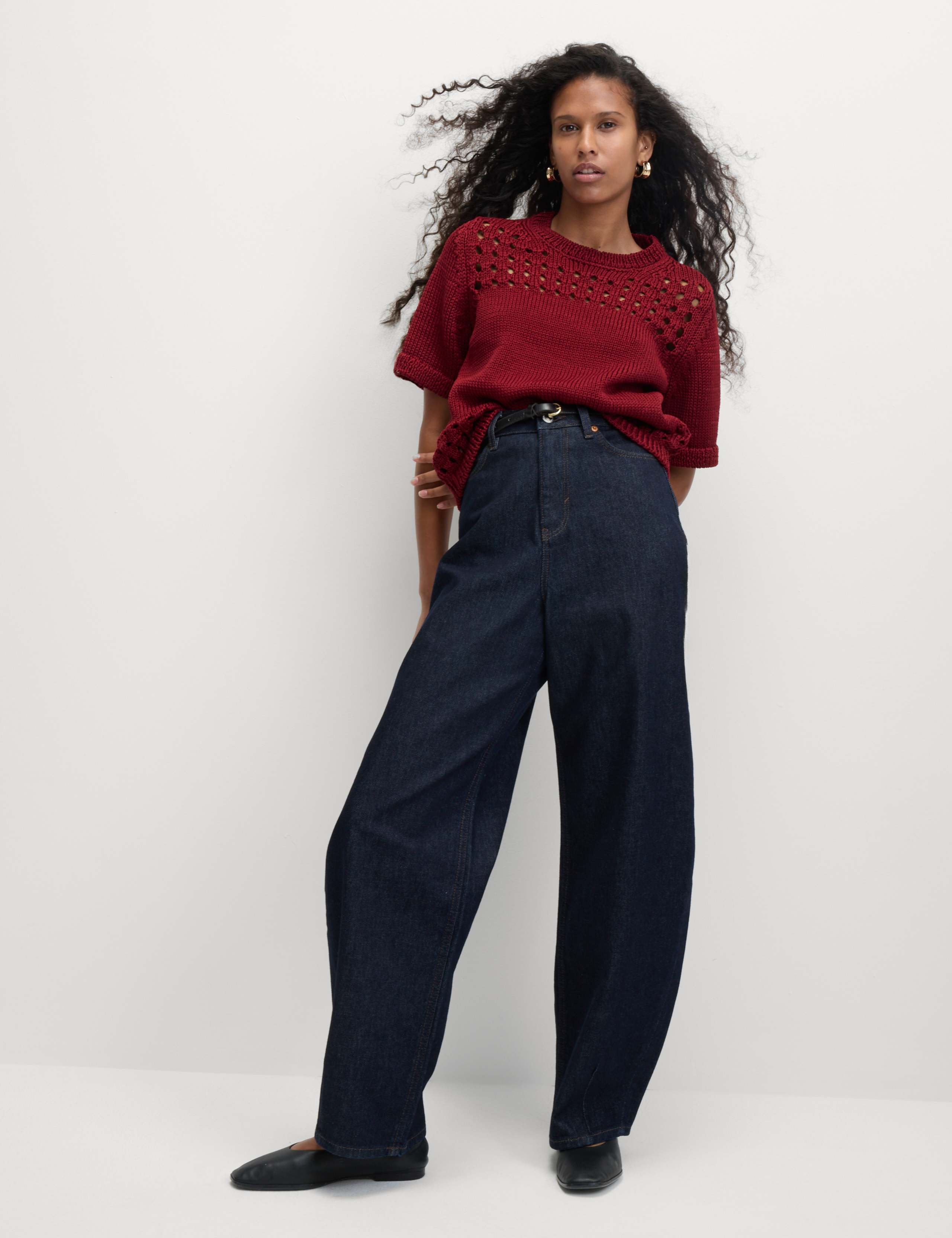 Open Stitch Crew Neck Knitted Top