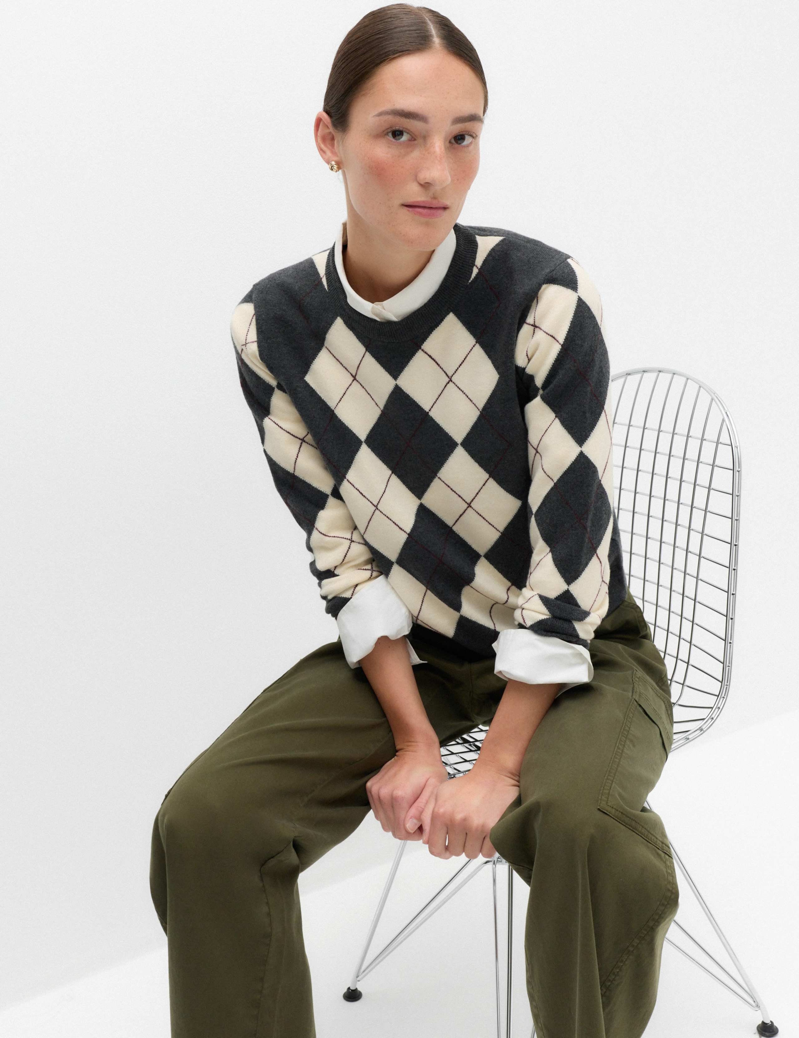 Air Yarn Argyle Crew Neck Jumper