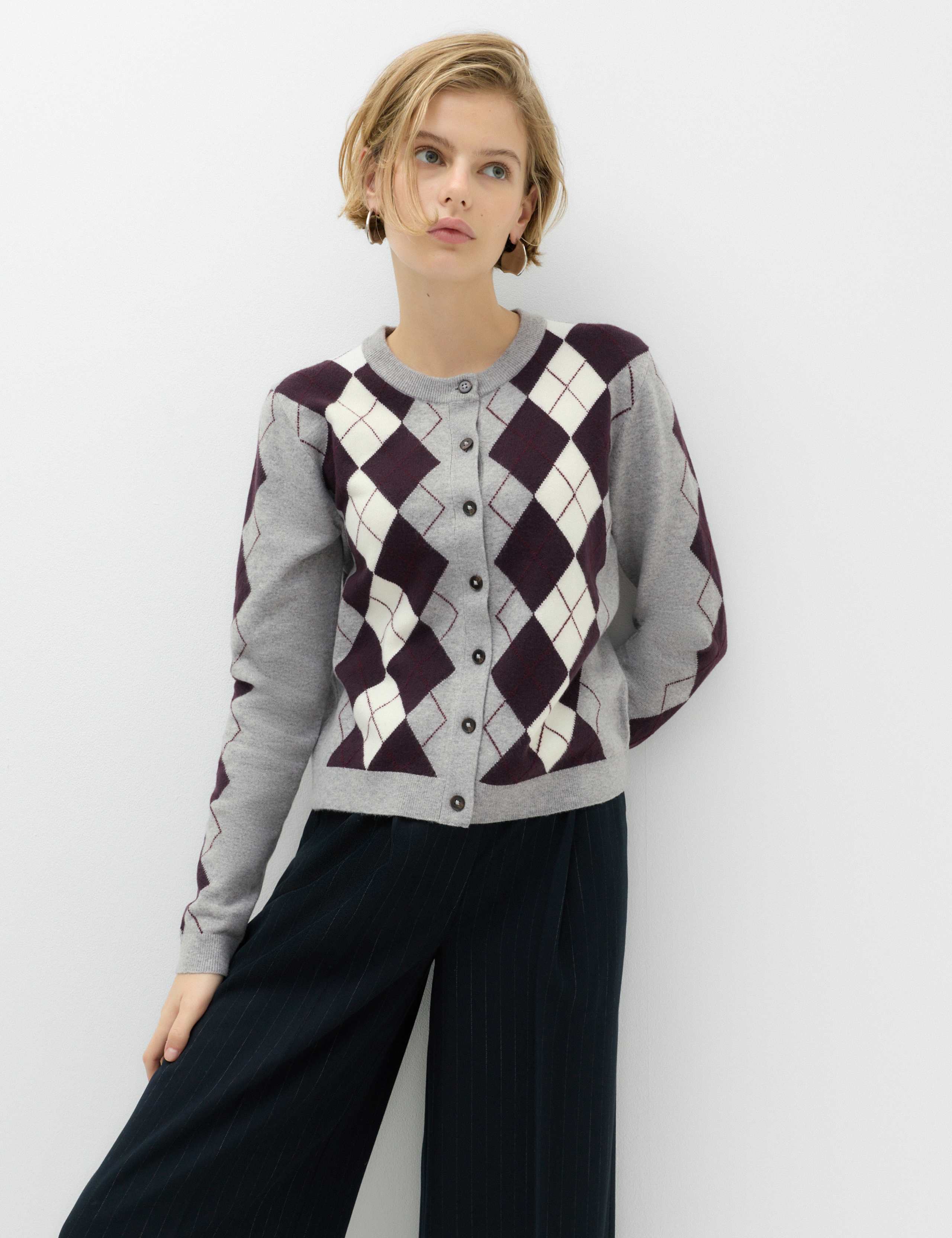 Argyle Button Front Cardigan