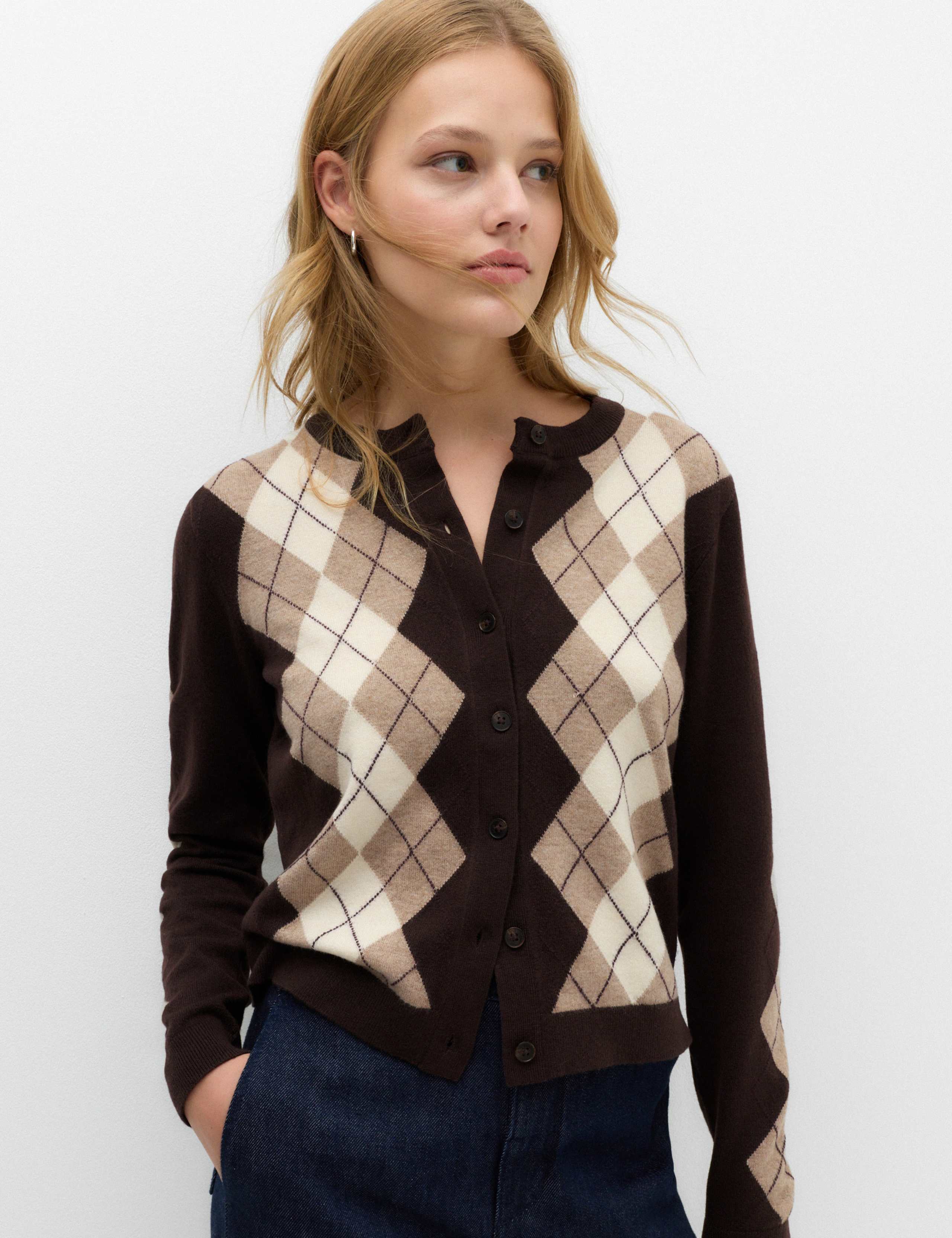 Argyle Button Front Cardigan