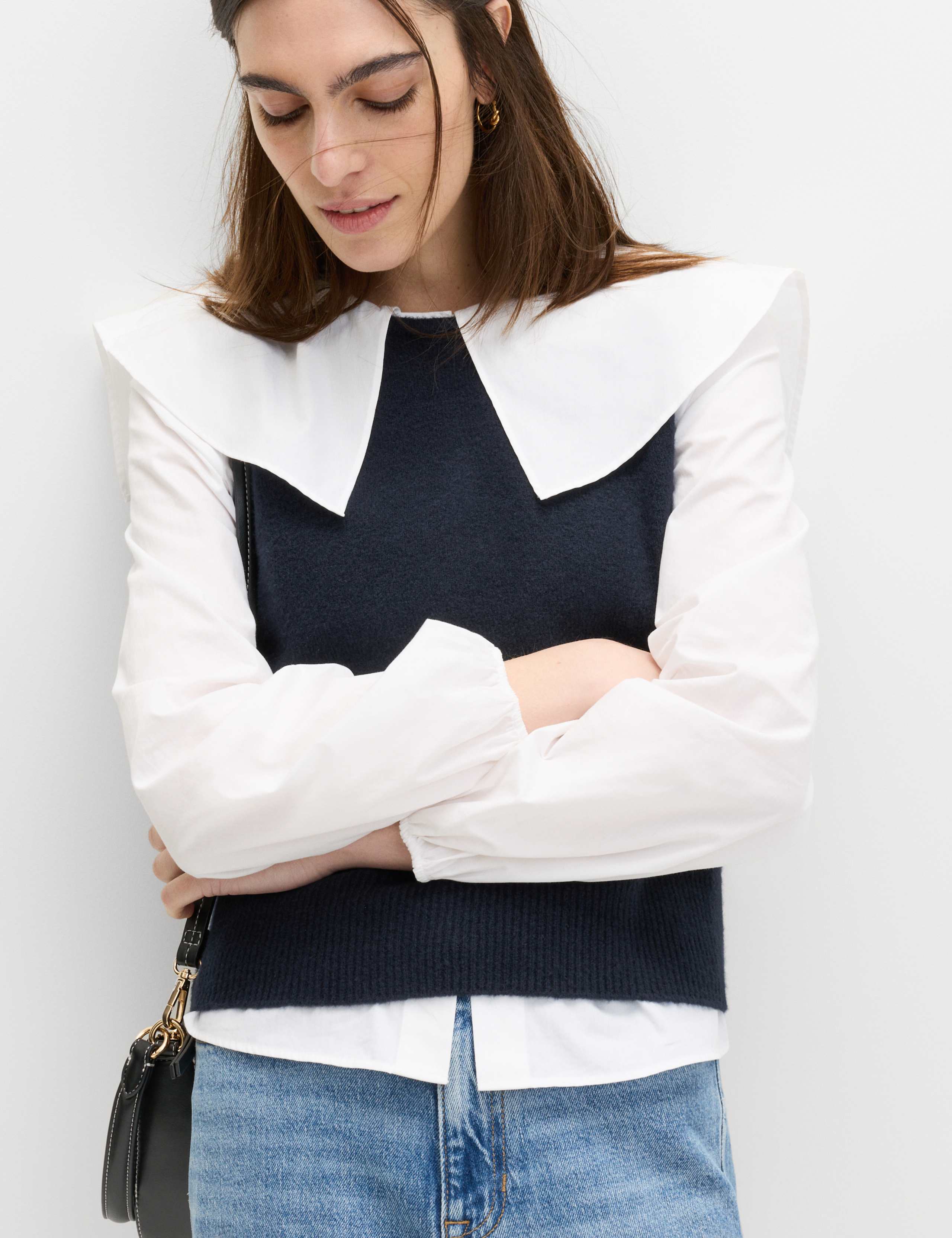 Crew Neck Knitted Vest with Cotton