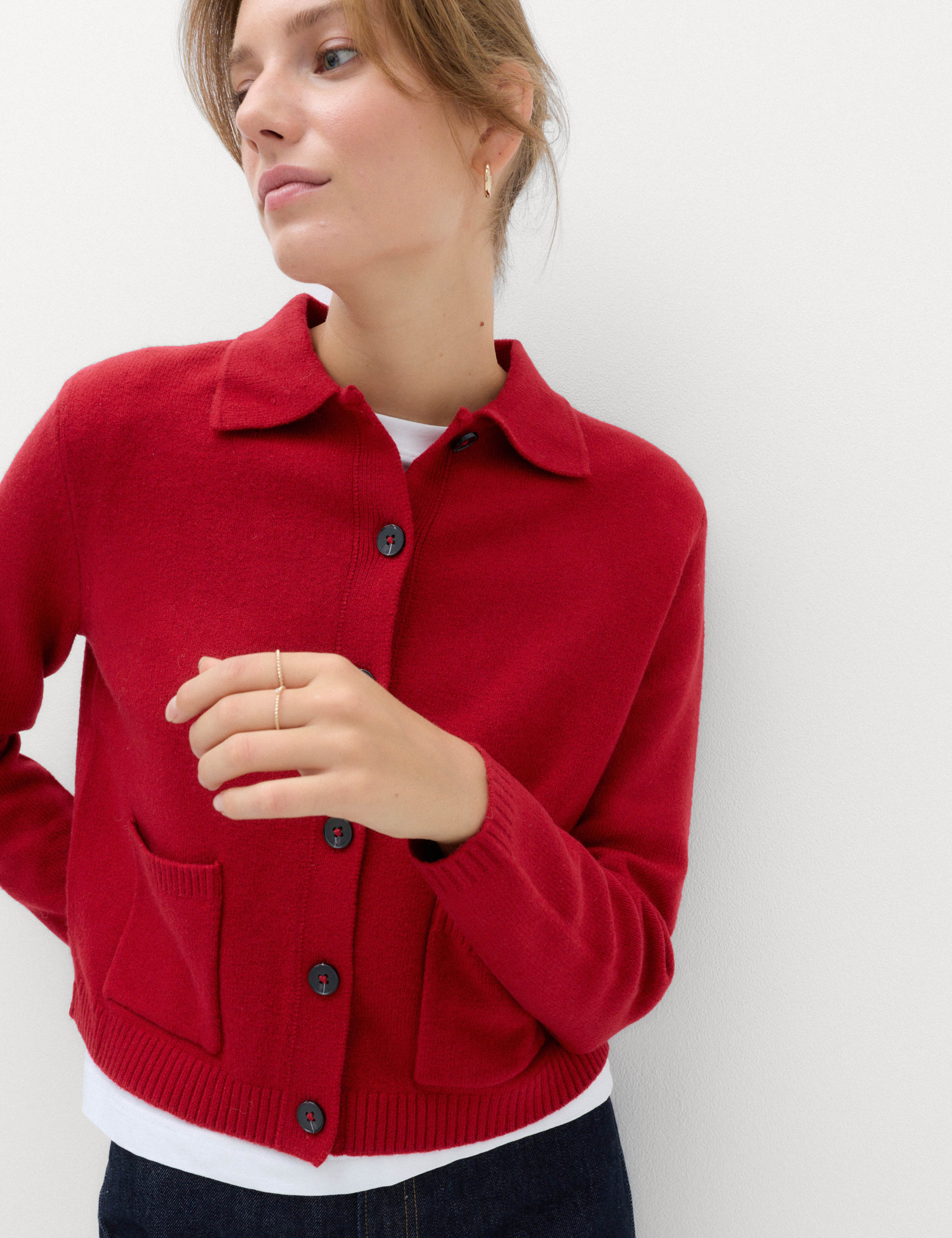 Air-Yarn Collared Relaxed Cropped Cardigan