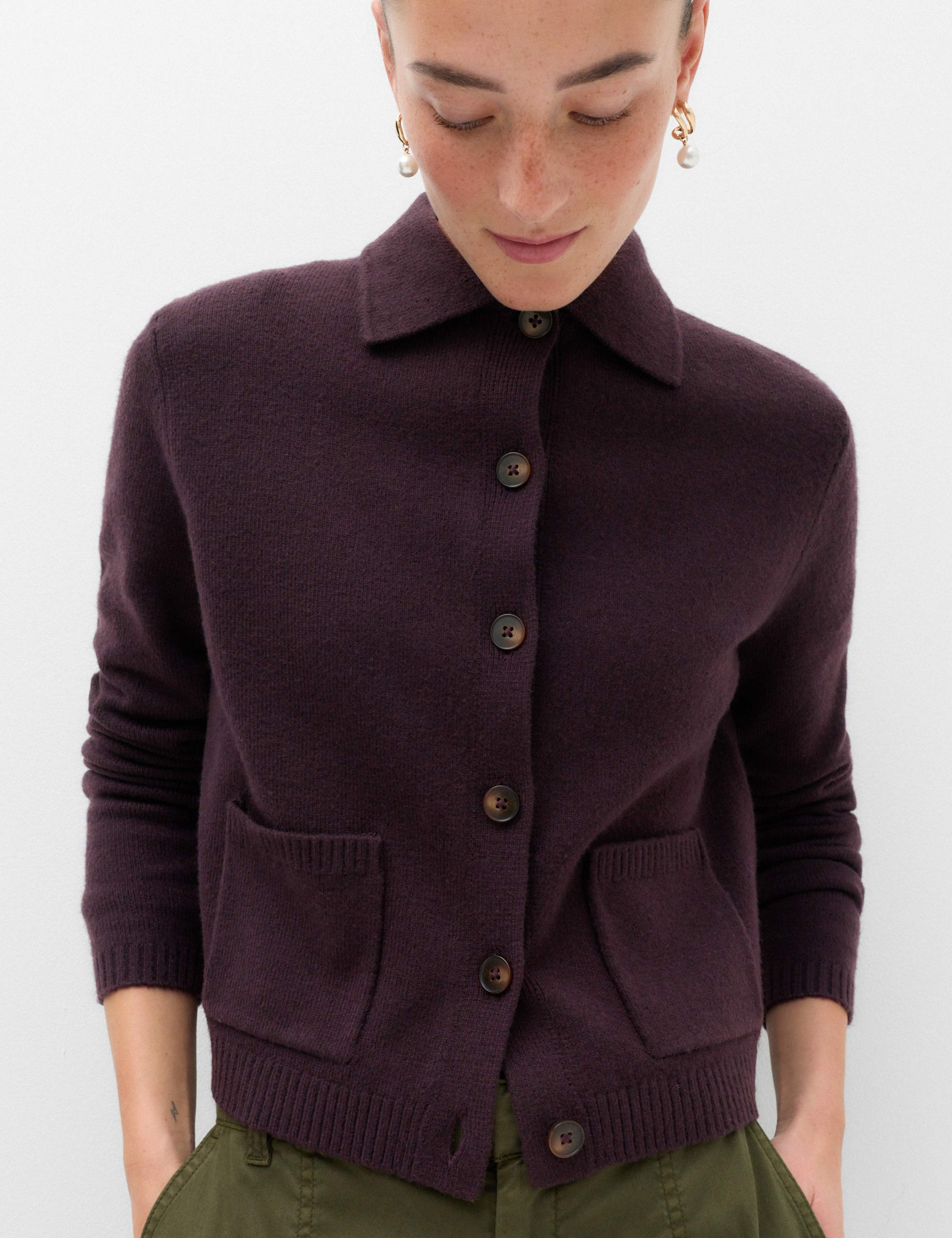 Air-Yarn Collared Relaxed Cropped Cardigan