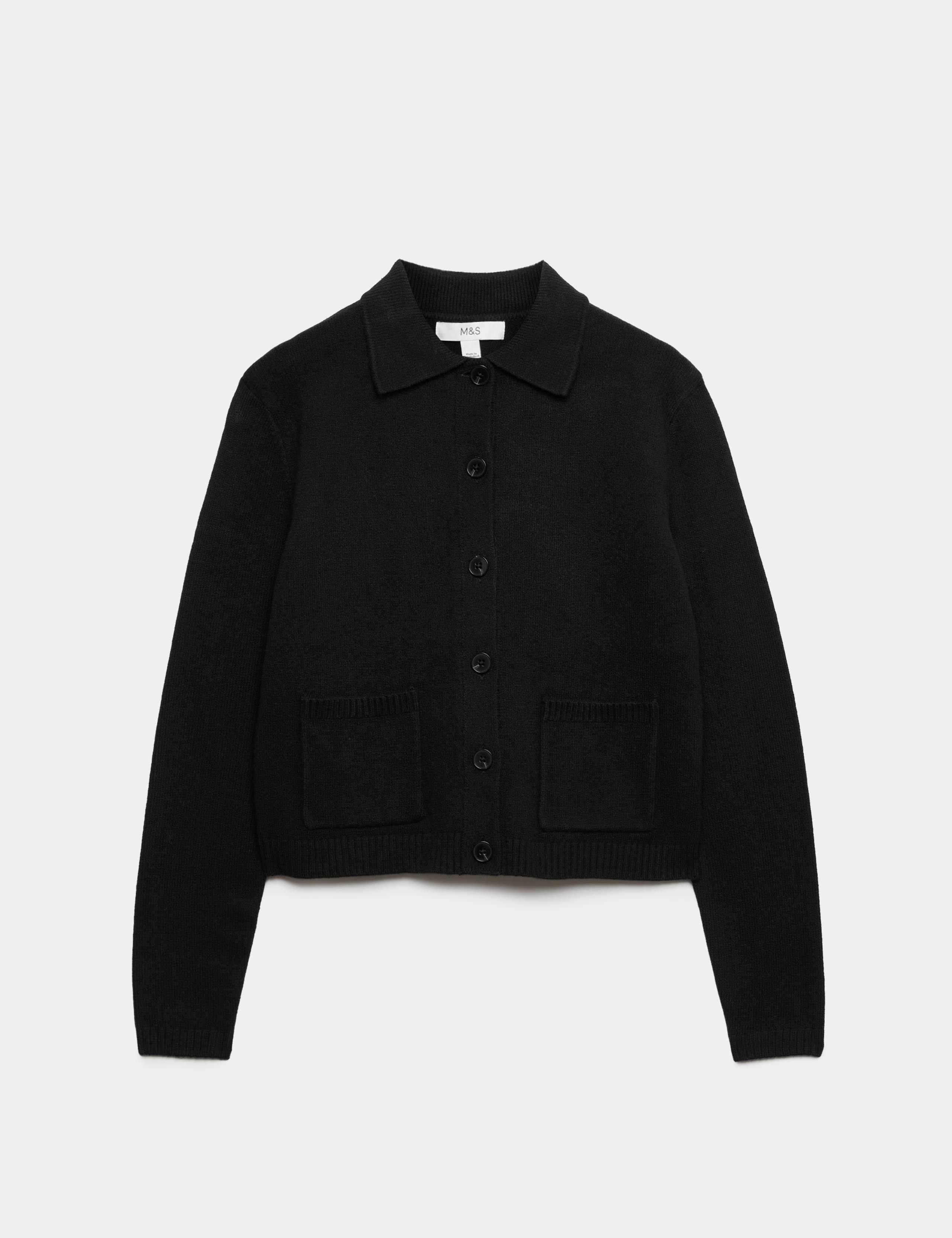 Air-Yarn Collared Relaxed Cropped Cardigan