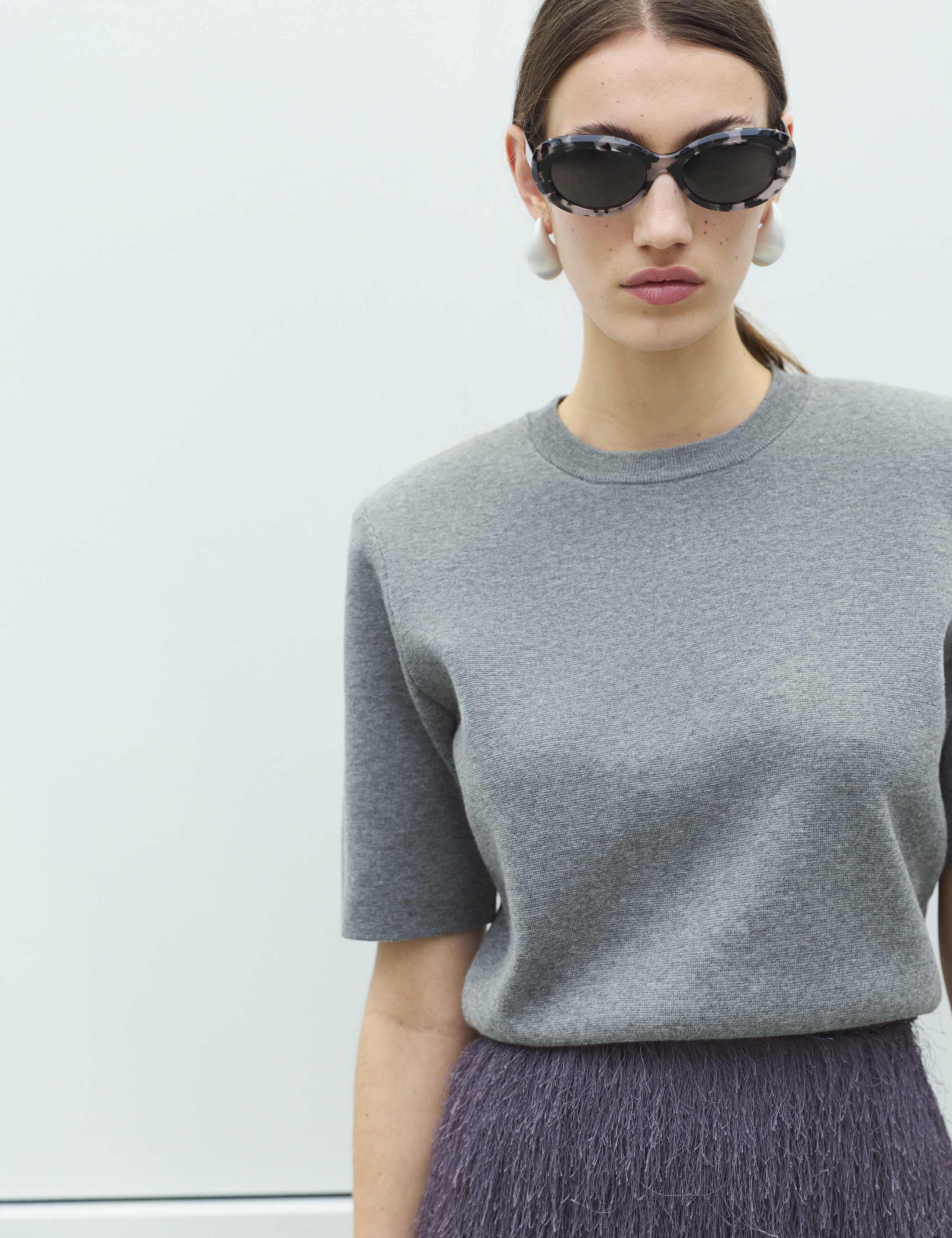 Shoulder Pad Knitted Top with Wool