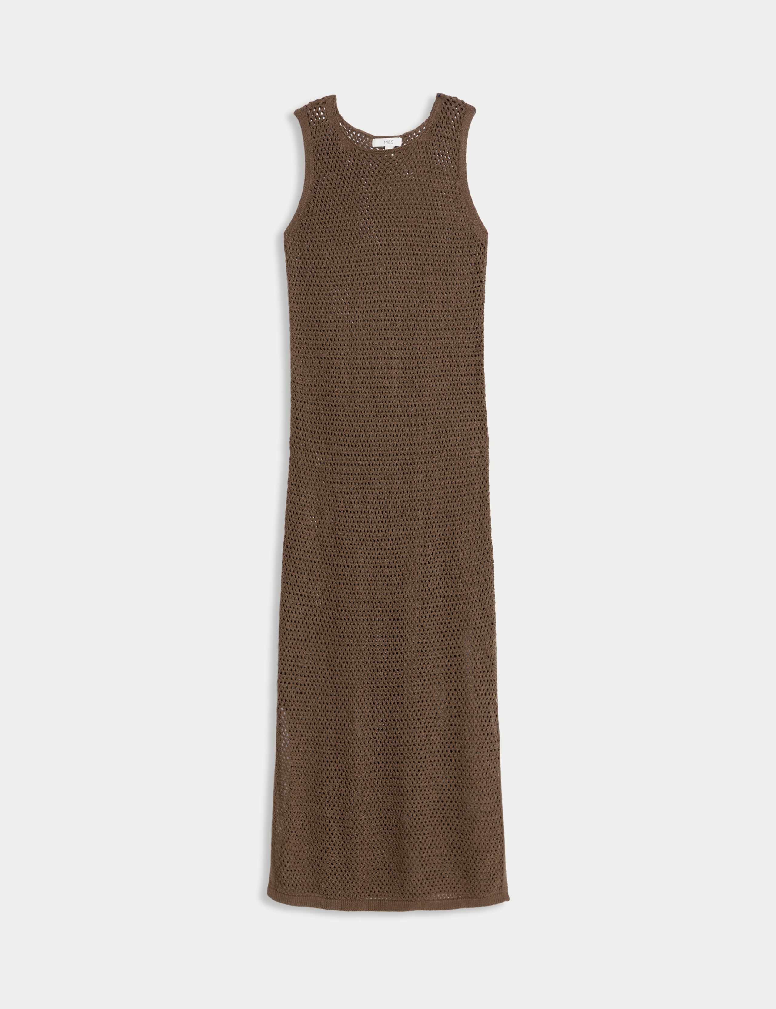 Cotton Blend Knitted Textured Midi Beach Dress