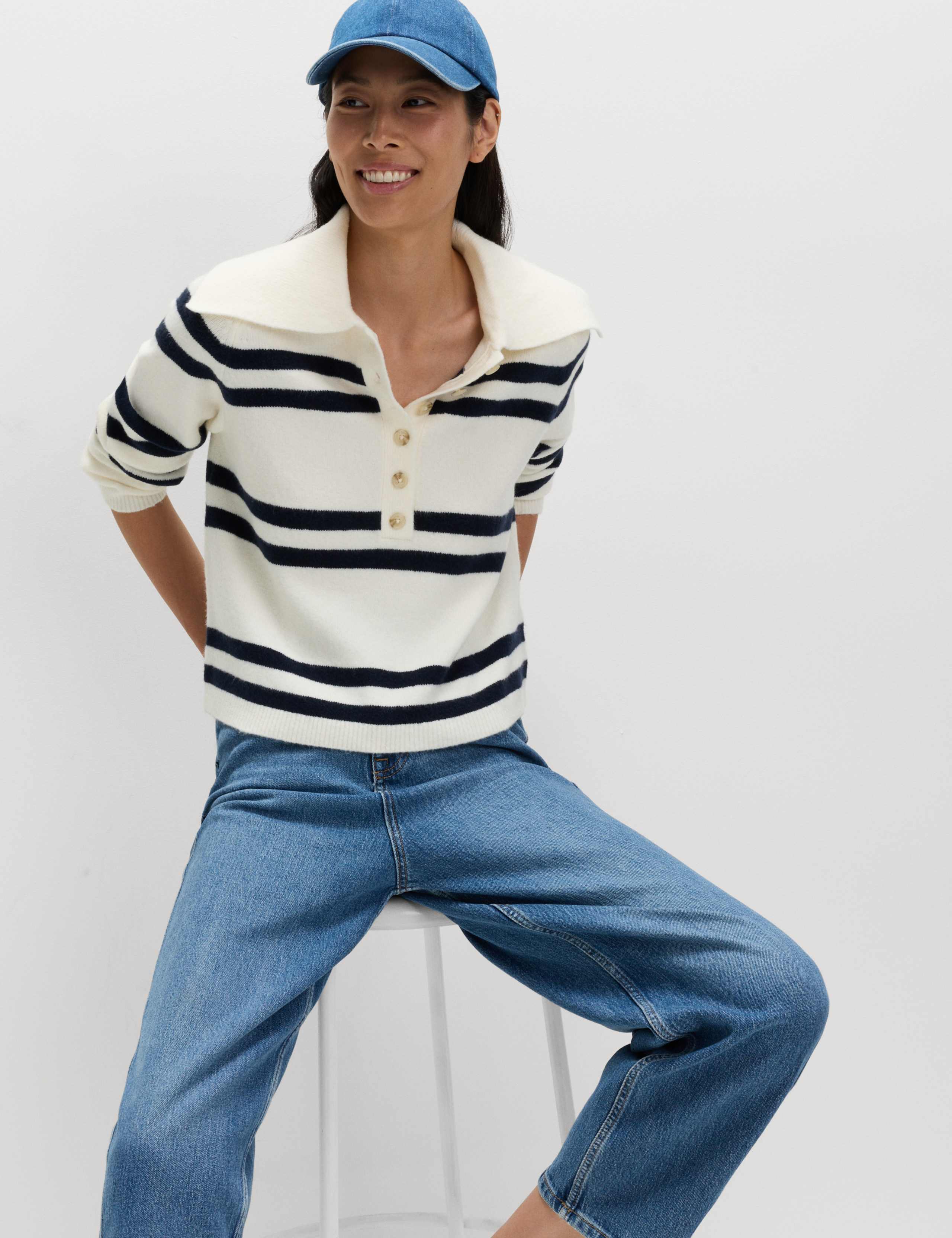 Collared Striped Jumper with Cotton