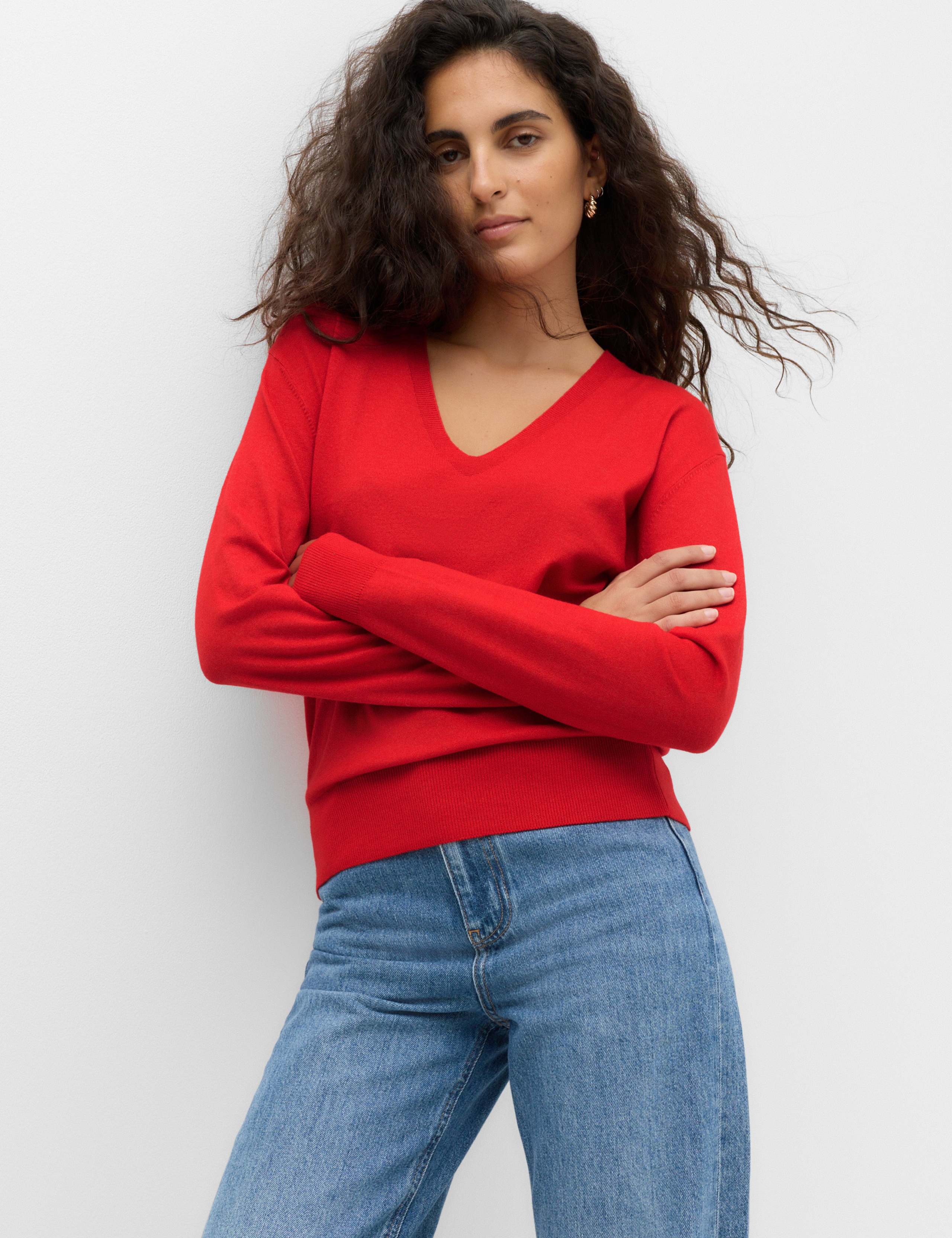 V Neck Relaxed Jumper with Wool