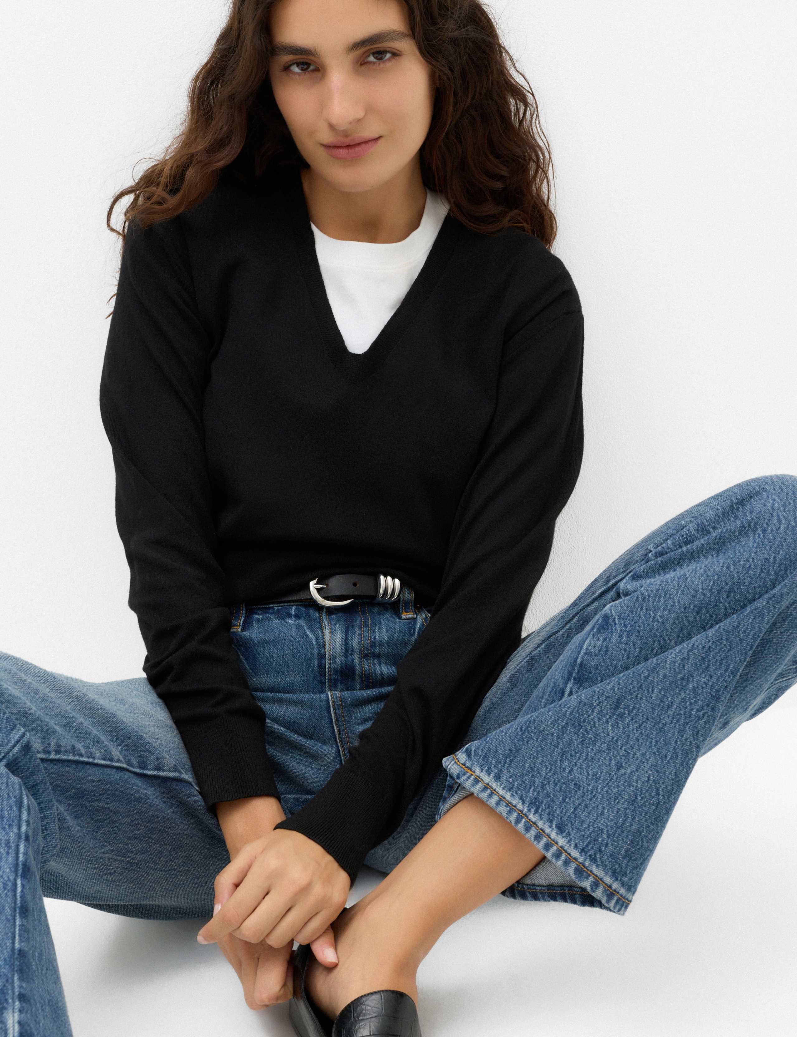 V Neck Relaxed Jumper with Wool