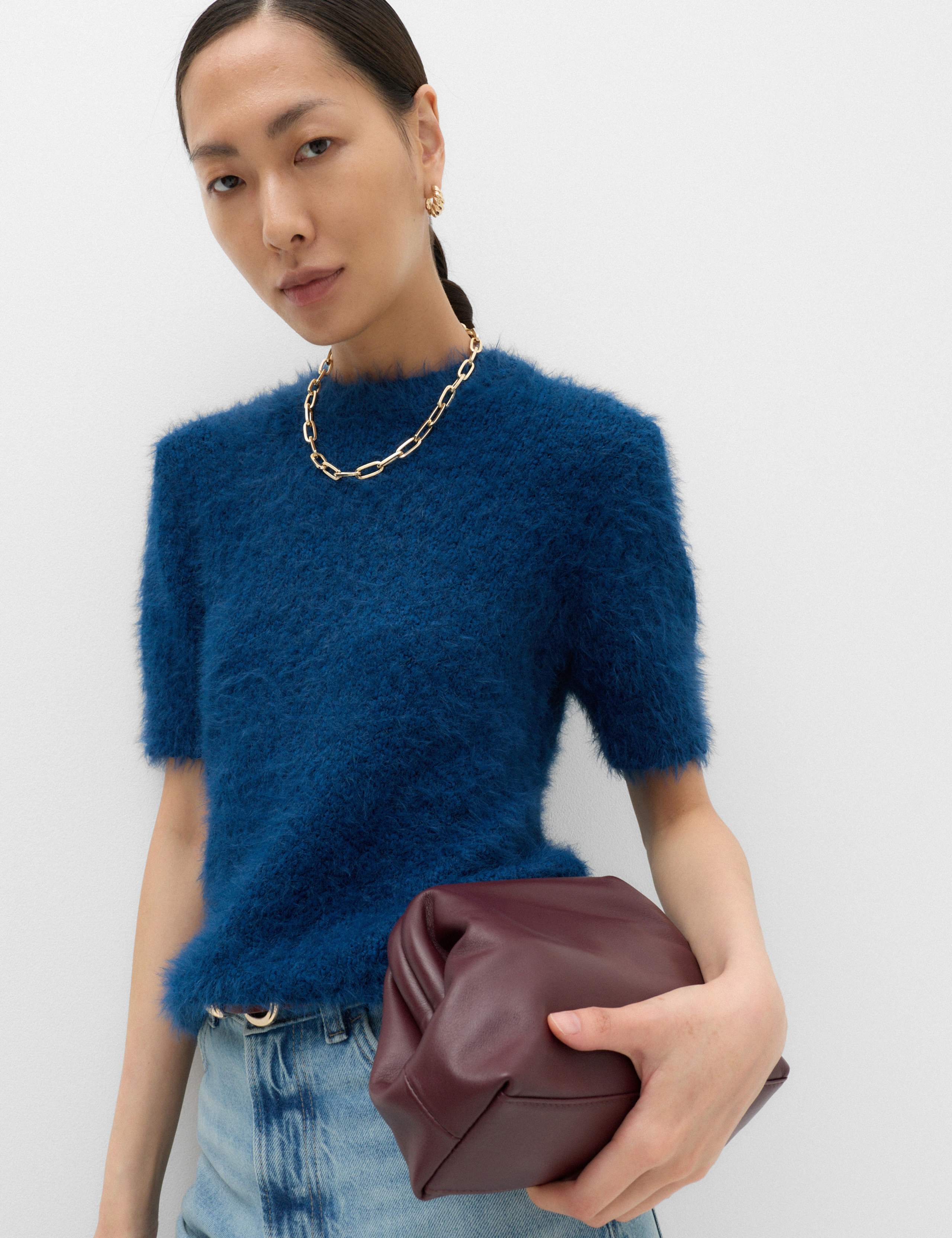 Textured Crew Neck Slim Fit Knitted Top