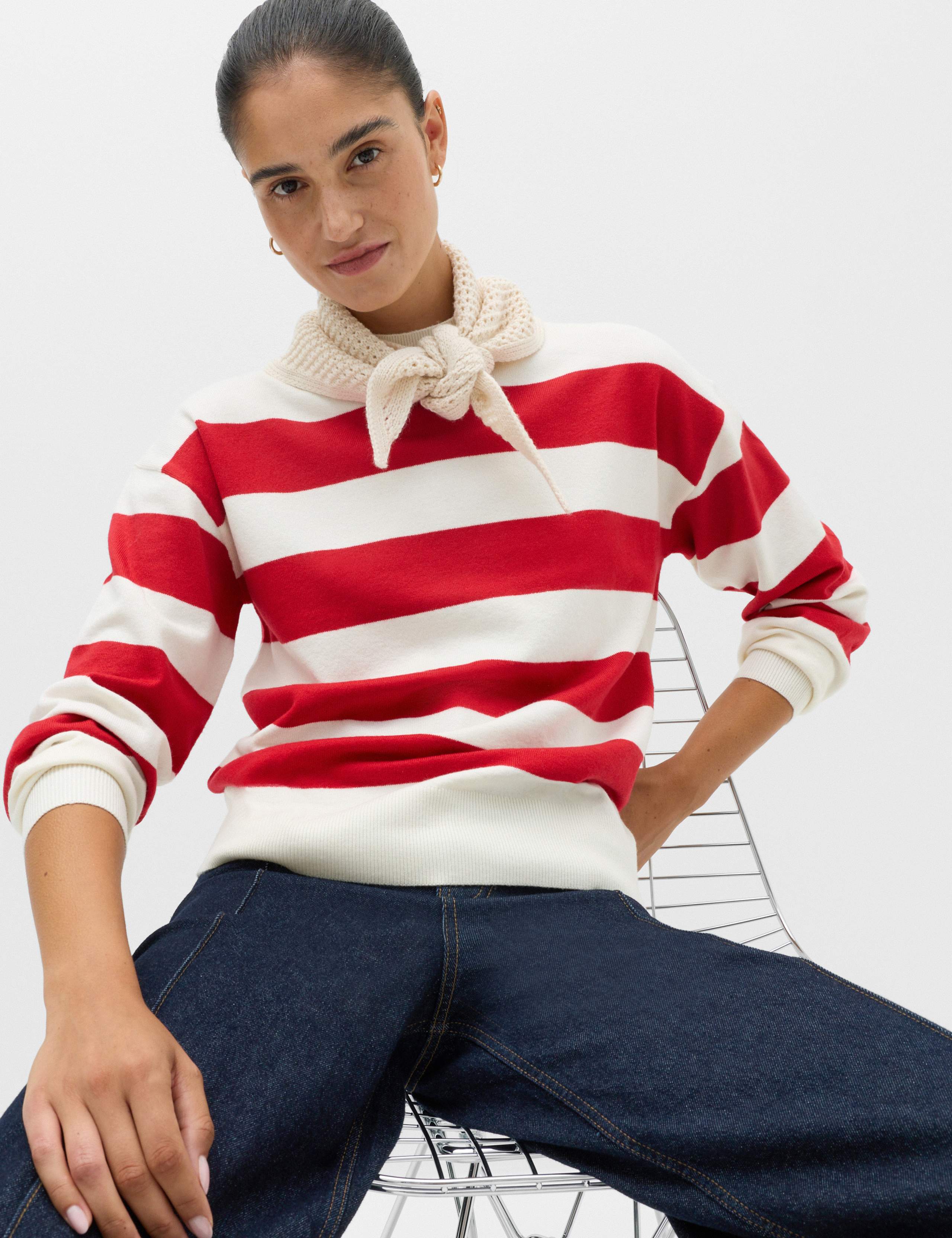 Air-Yarn Striped High Neck Relaxed Fit Jumper