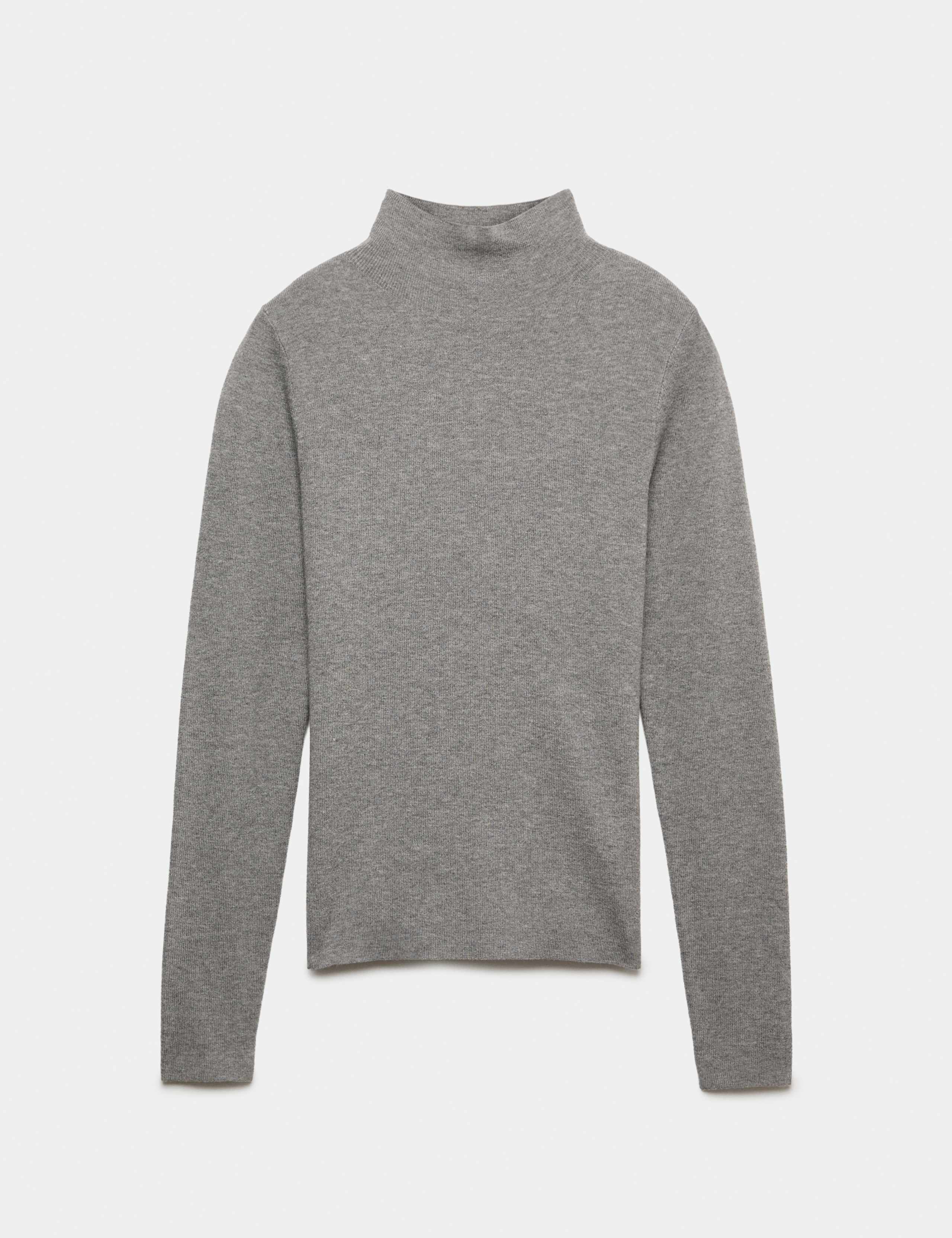 Funnel Neck Fitted Knitted Top With Wool
