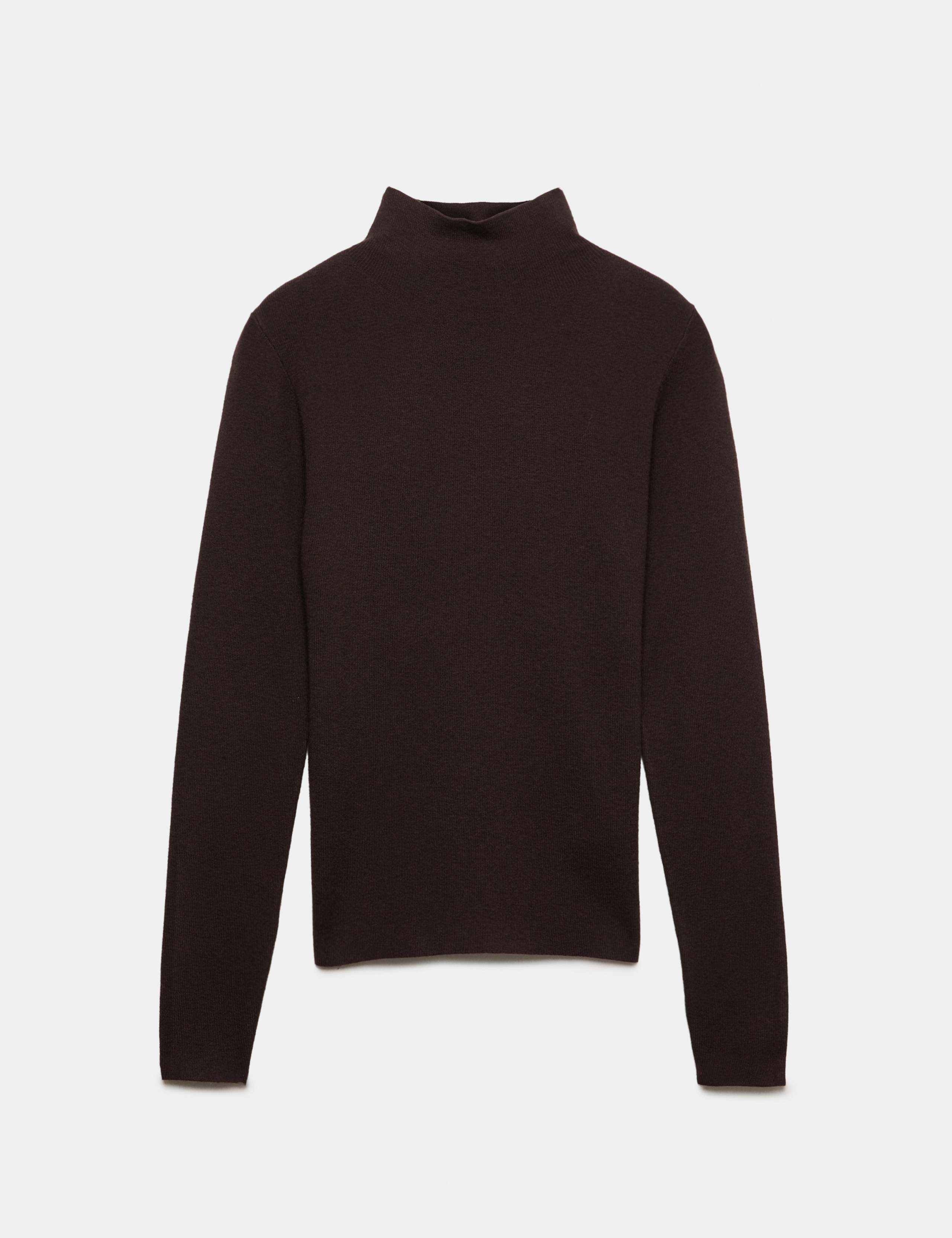 Funnel Neck Fitted Knitted Top With Wool