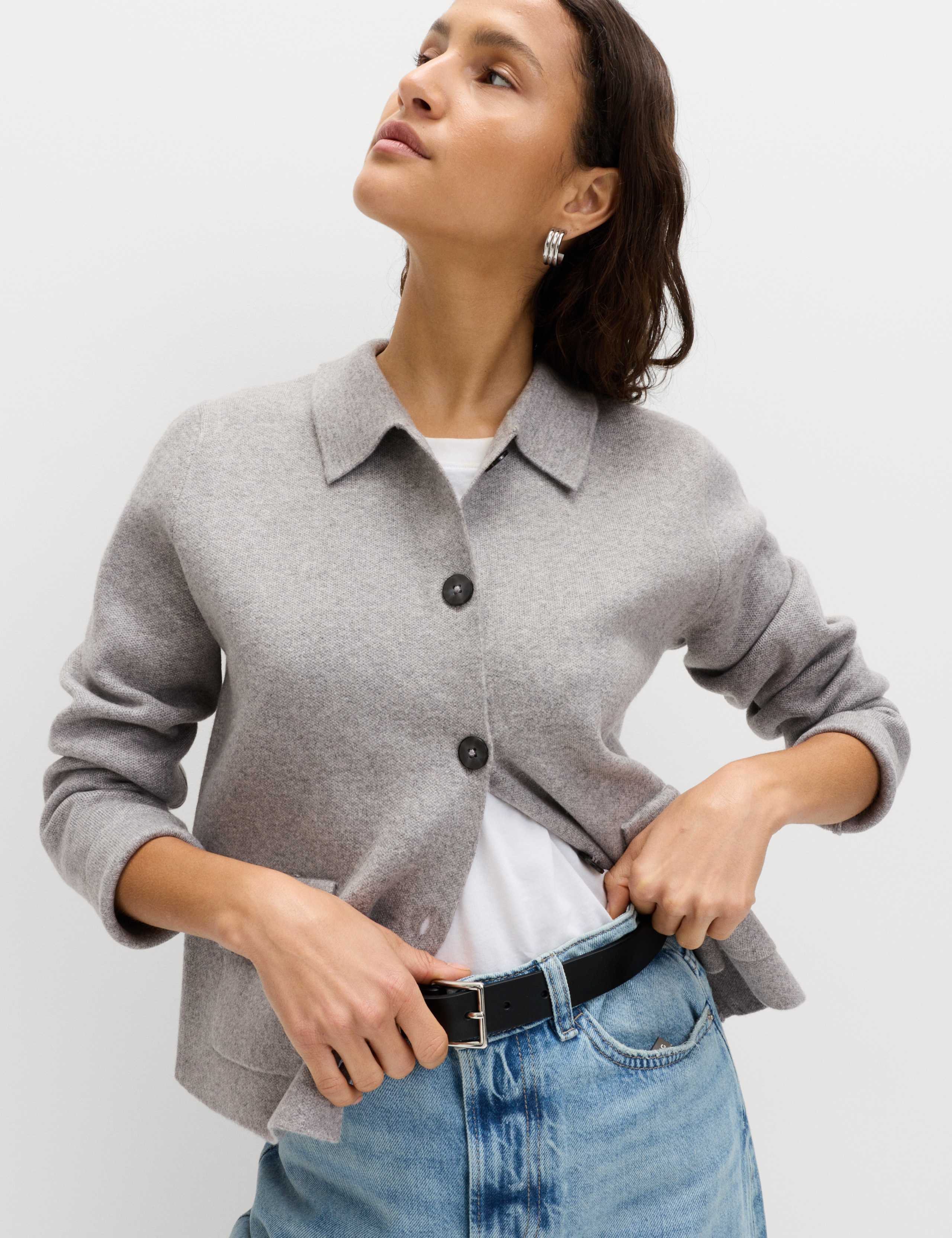 Air-Yarn Pocket Detail Knitted Jacket