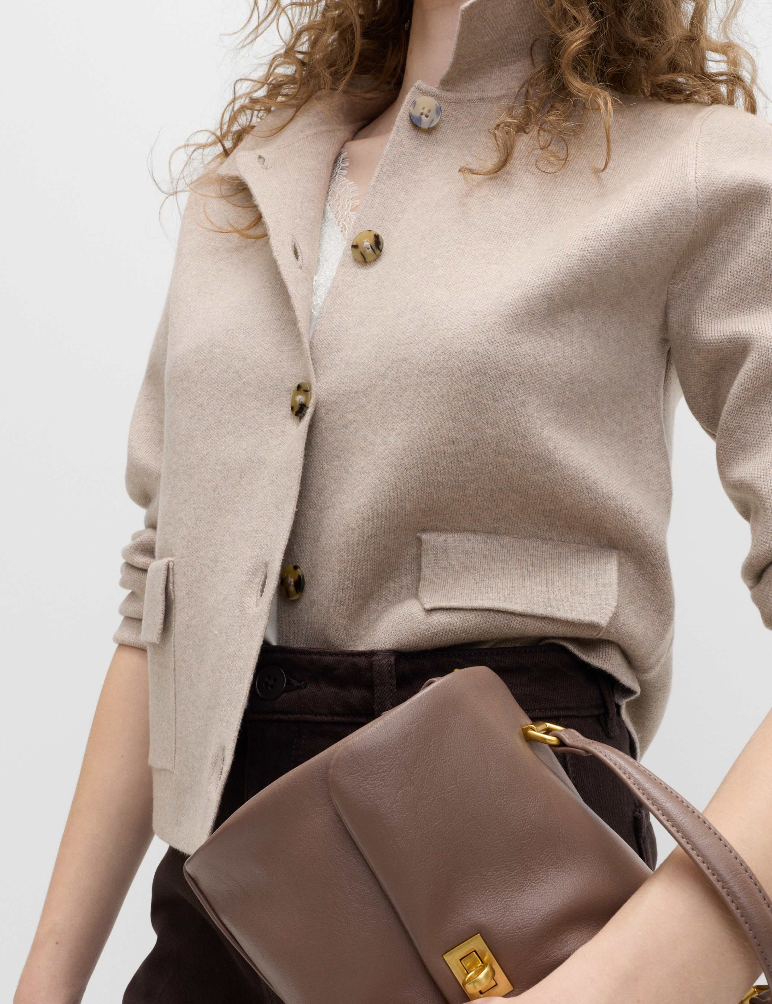 Air-Yarn Pocket Detail Knitted Jacket