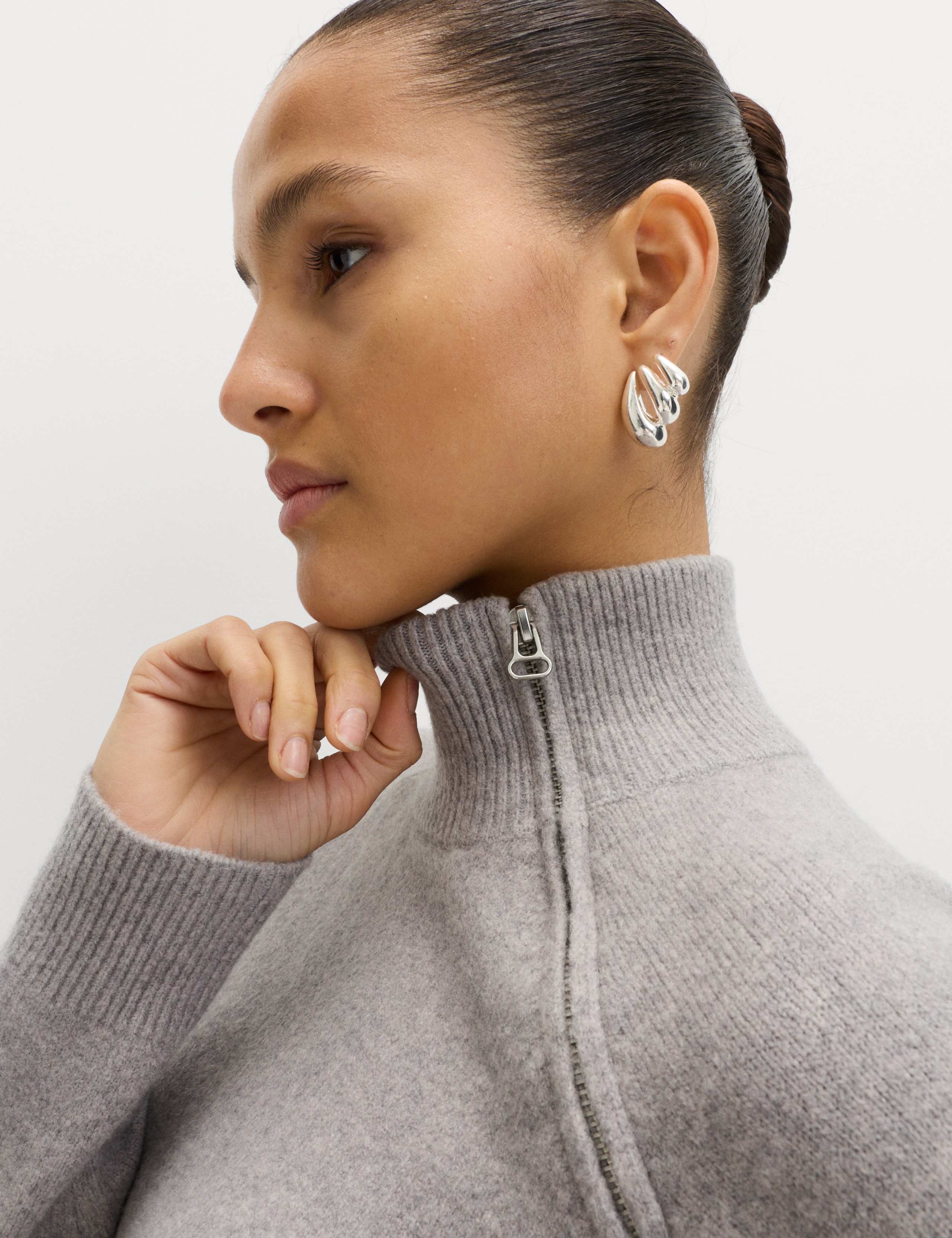 Zip Funnel Neck Relaxed Longline Jumper