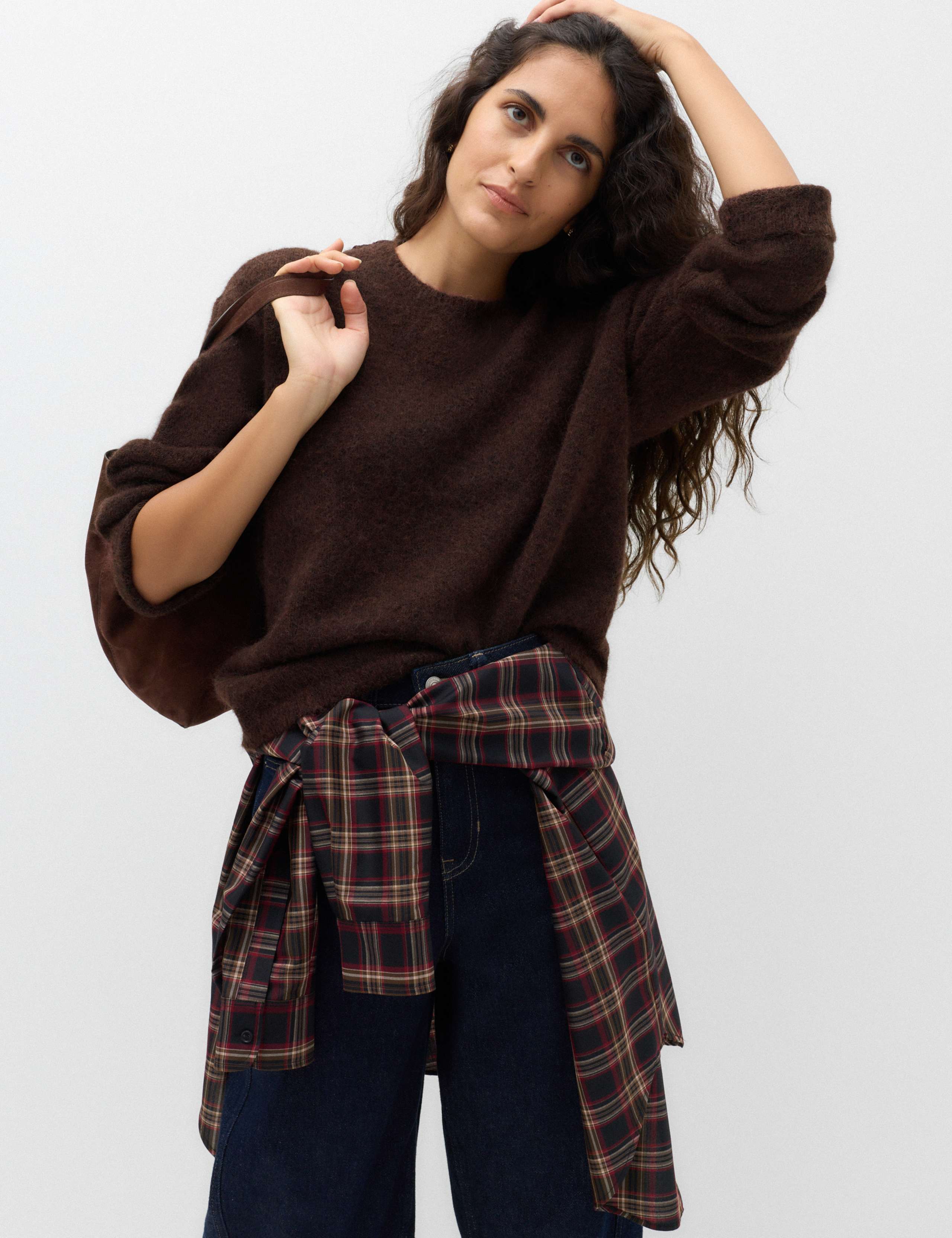 Lace Detail Crew Neck Relaxed Fit Jumper with Wool