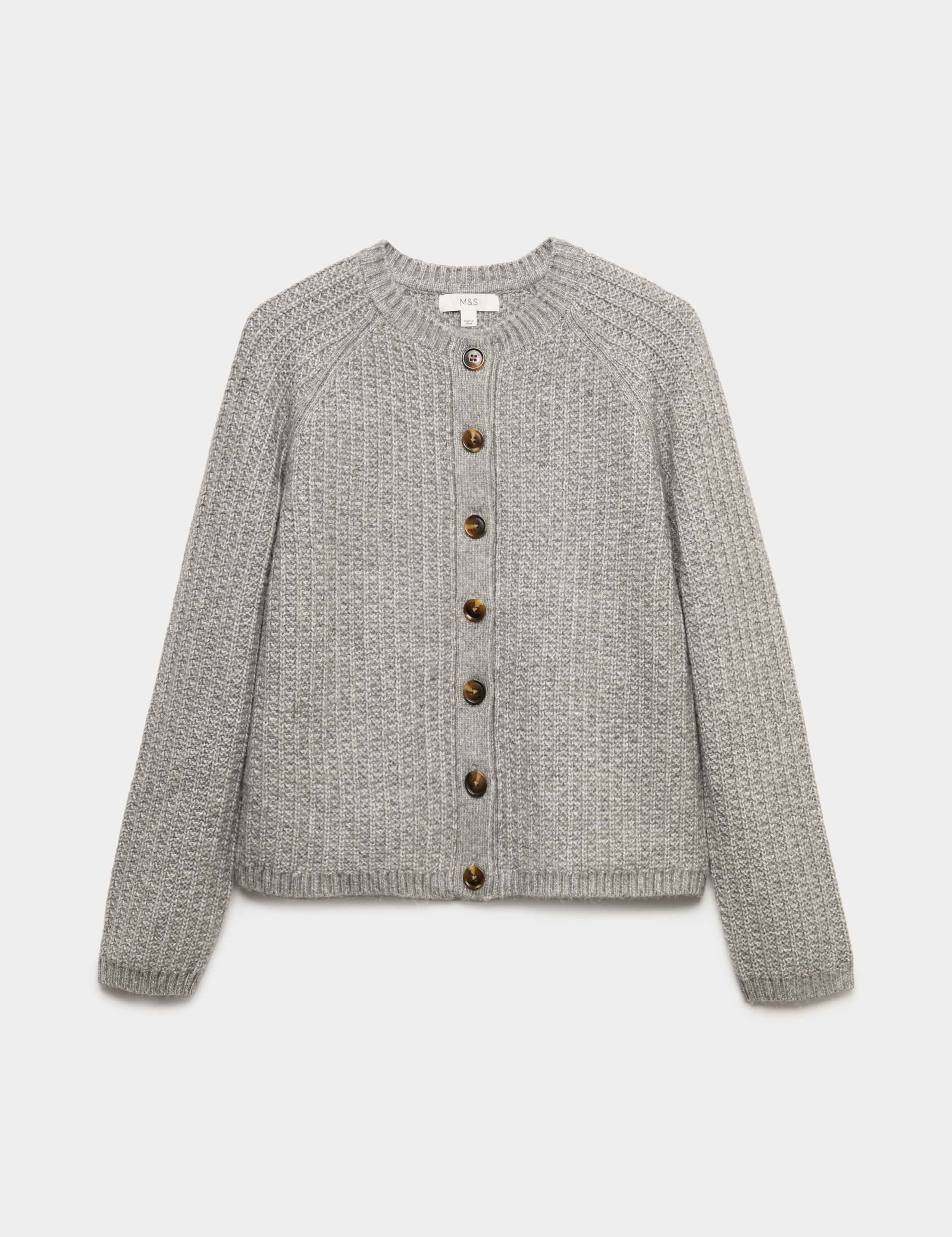 Cloud-Yarn Textured Crew Neck Cardigan