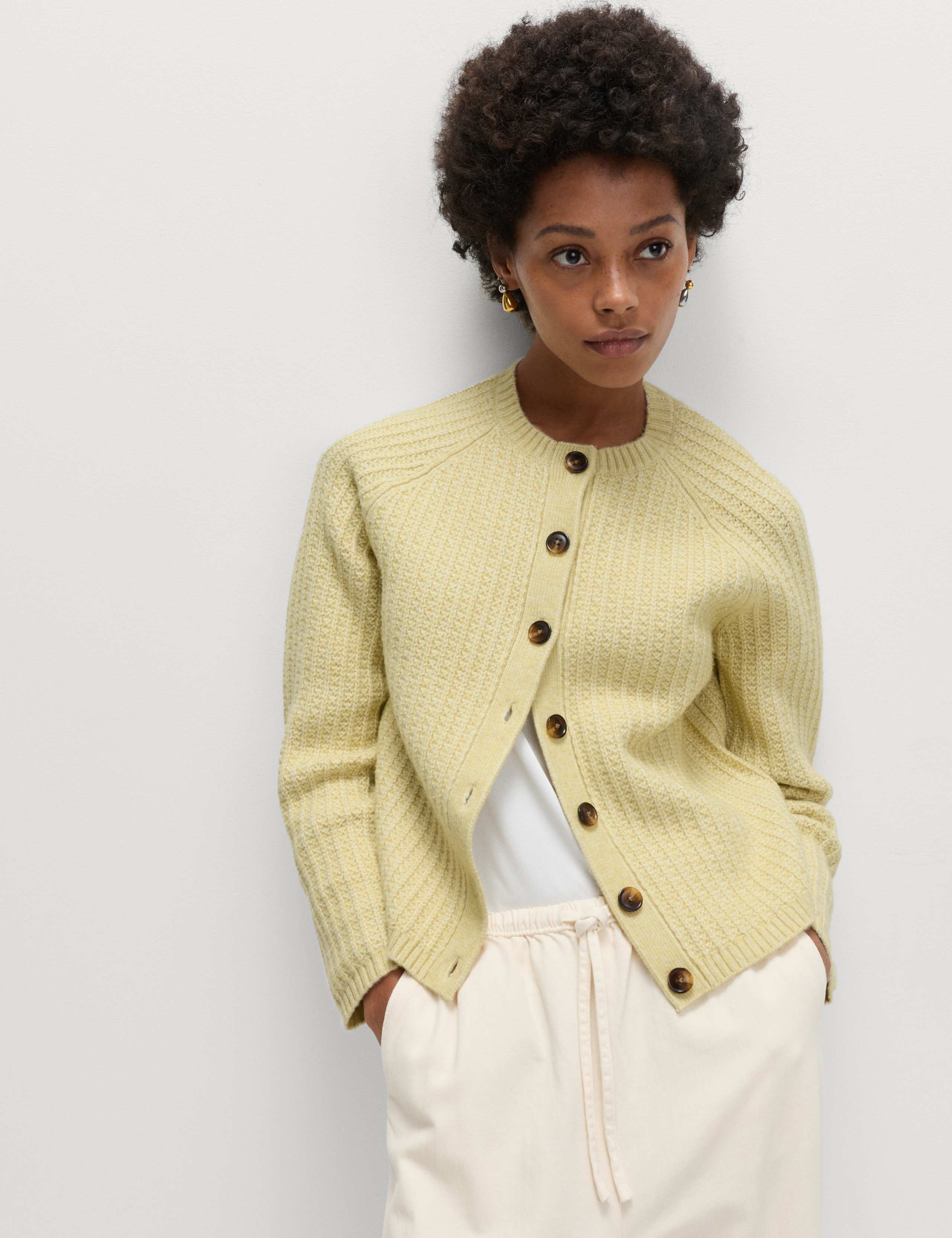 Cloud-Yarn Textured Crew Neck Cardigan