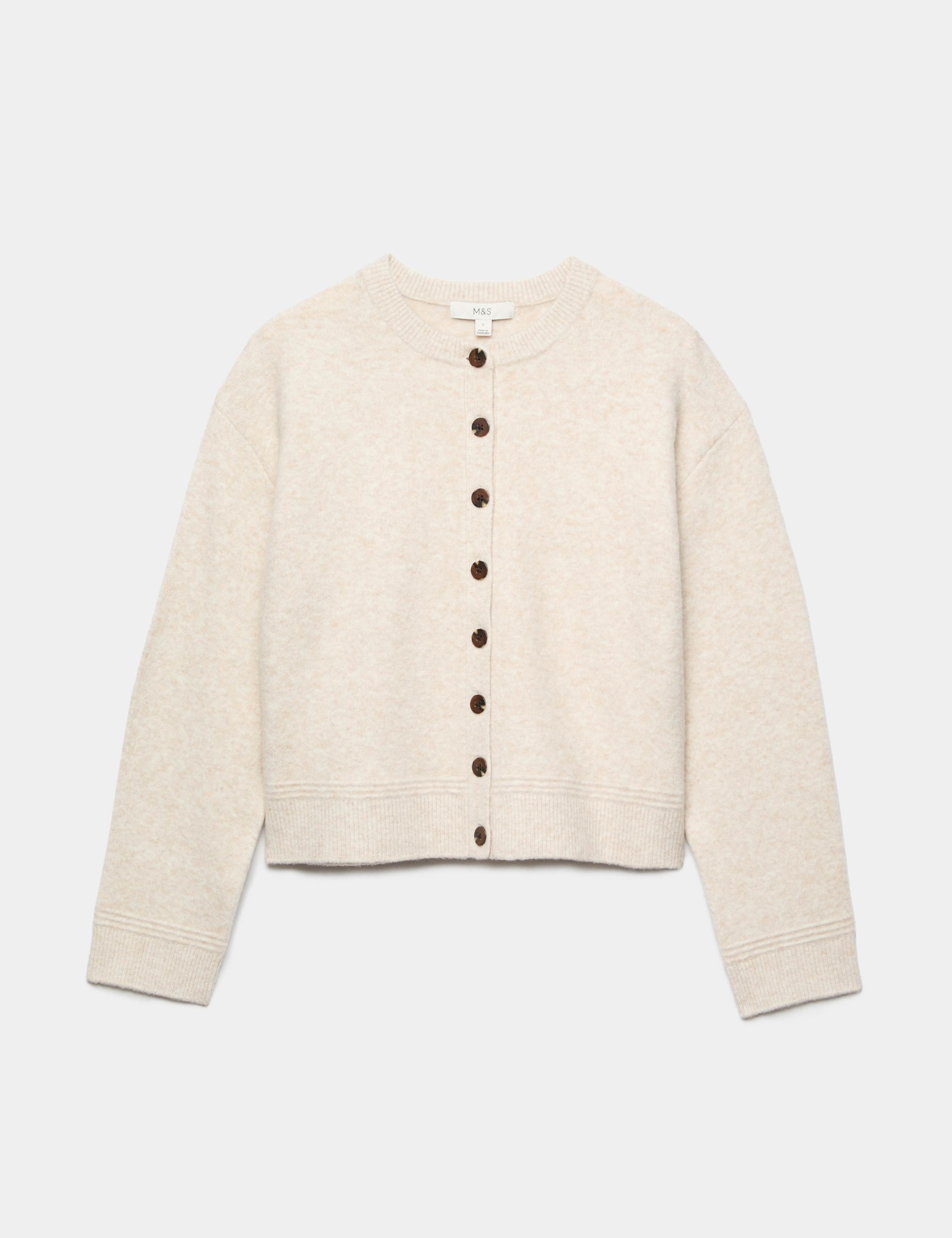 Crew Neck Cardigan With Wool