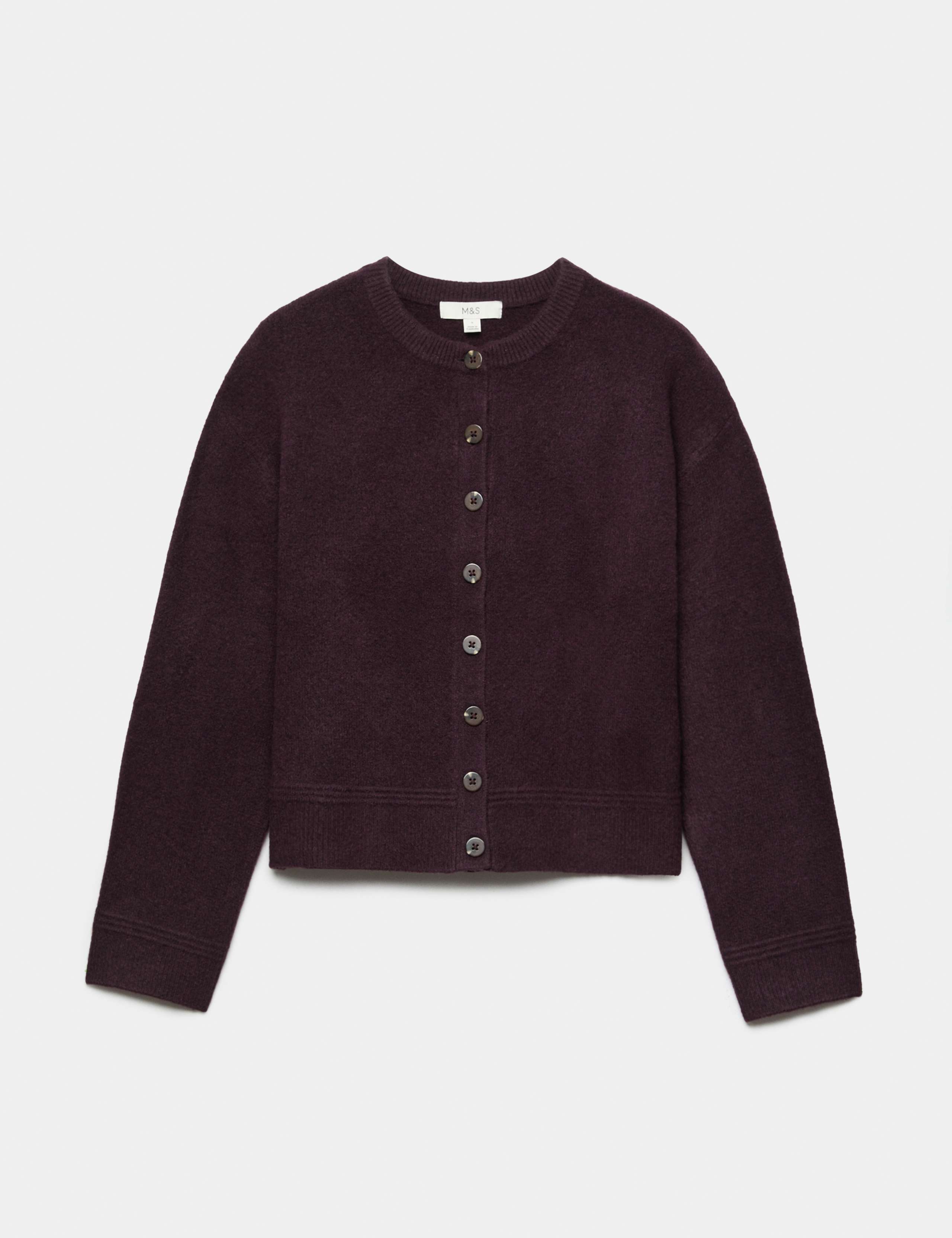 Crew Neck Cardigan With Wool