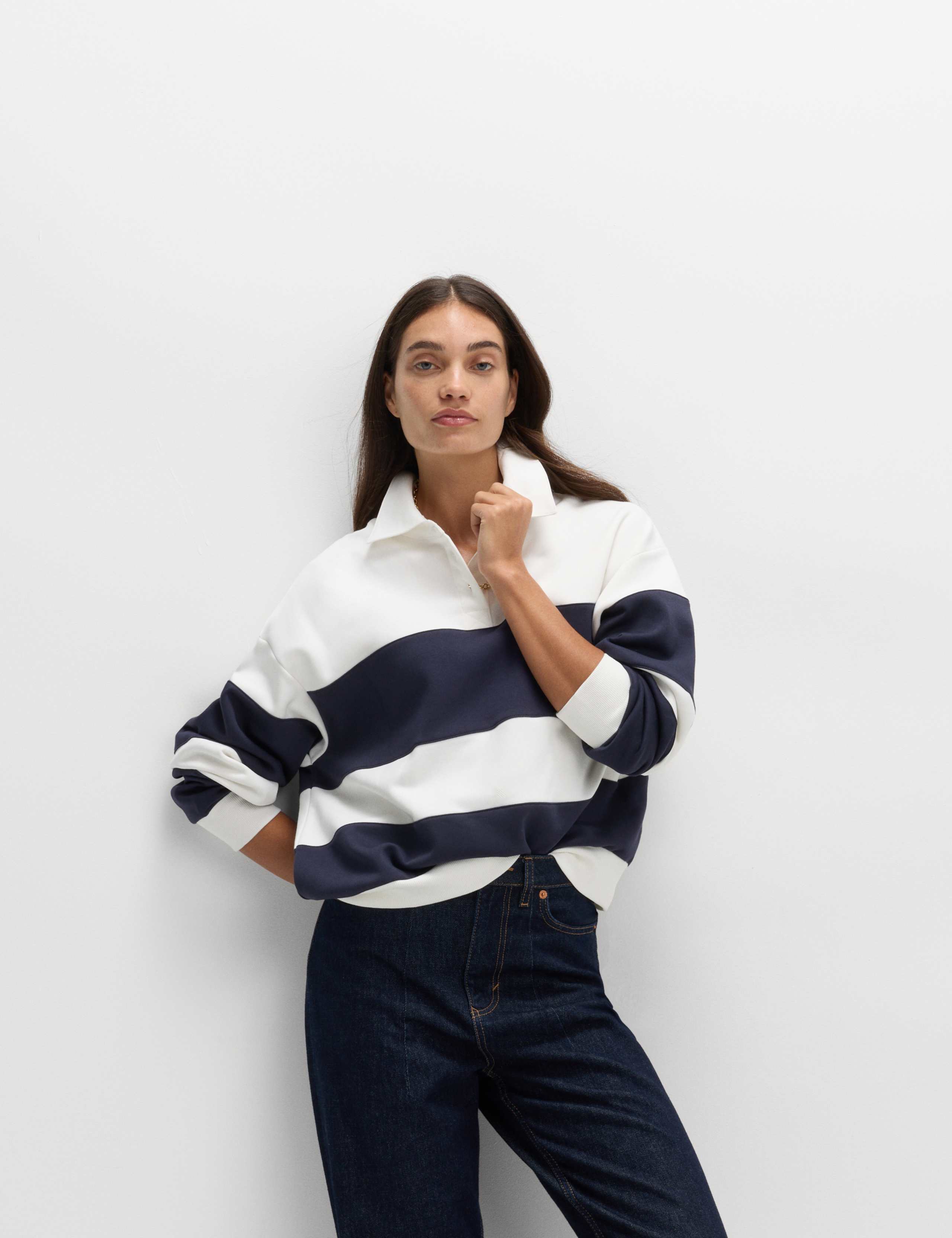 Cotton Rich Striped Rugby Sweatshirt