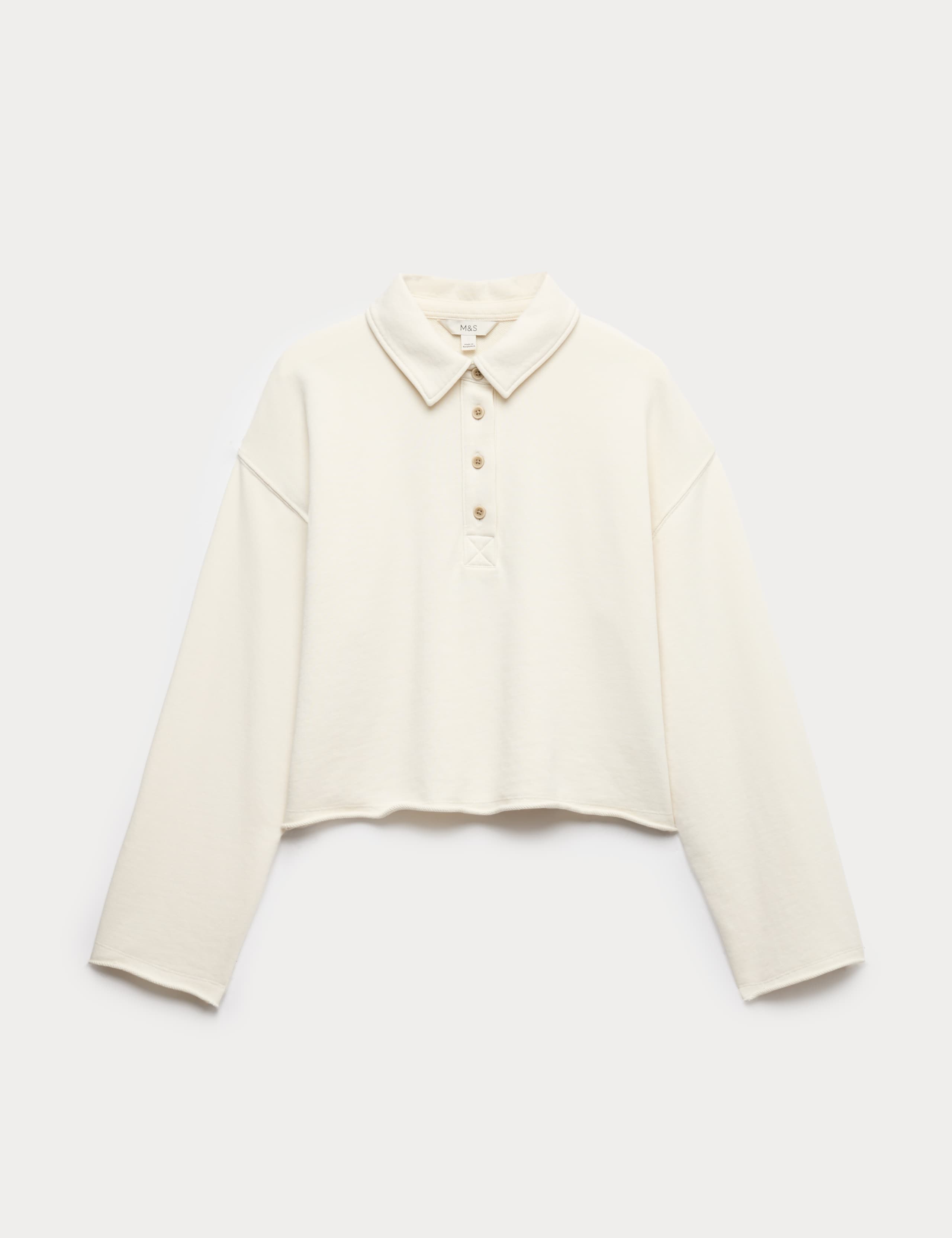 Pure Cotton Garment Dyed Henley Sweatshirt