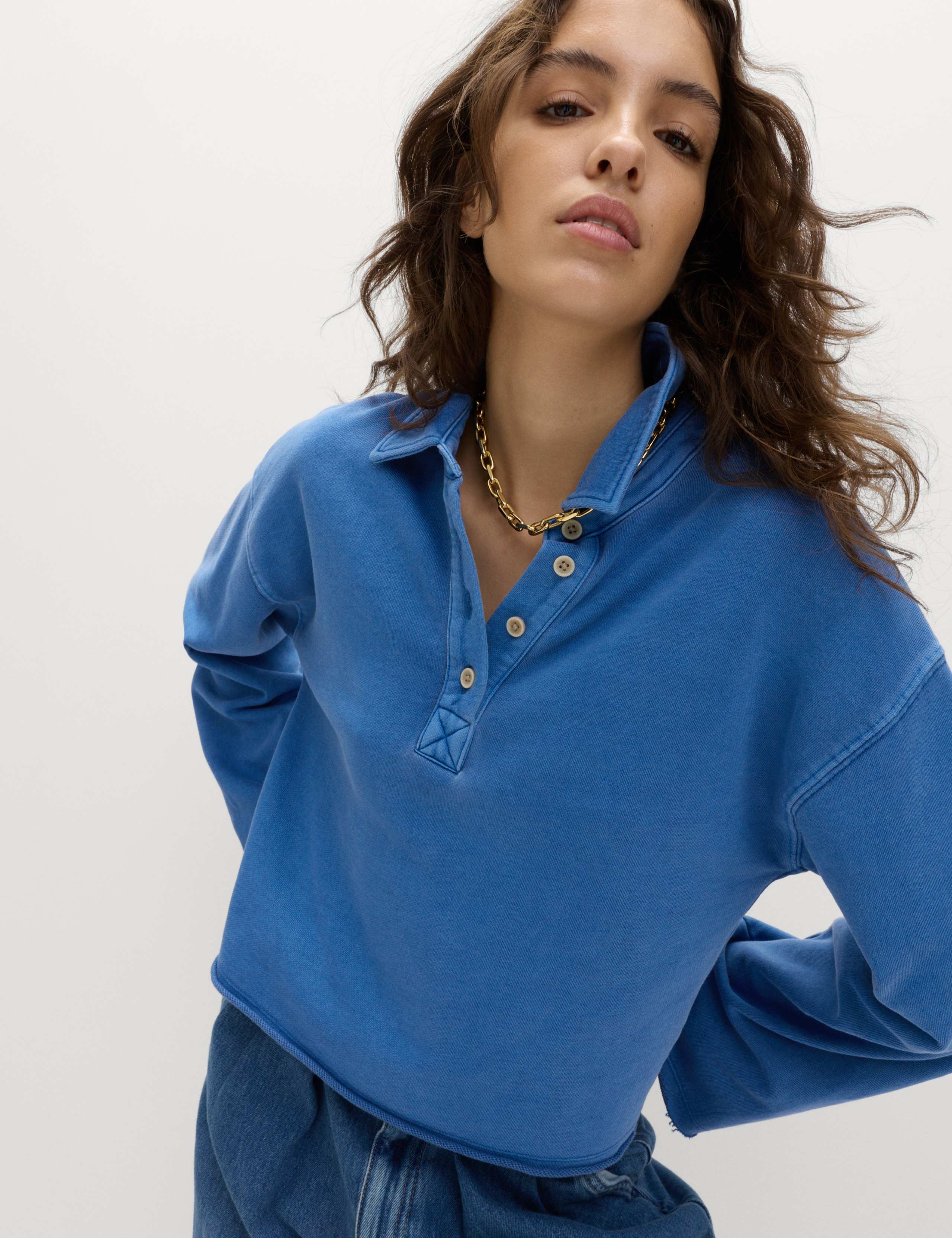 Pure Cotton Henley Sweatshirt