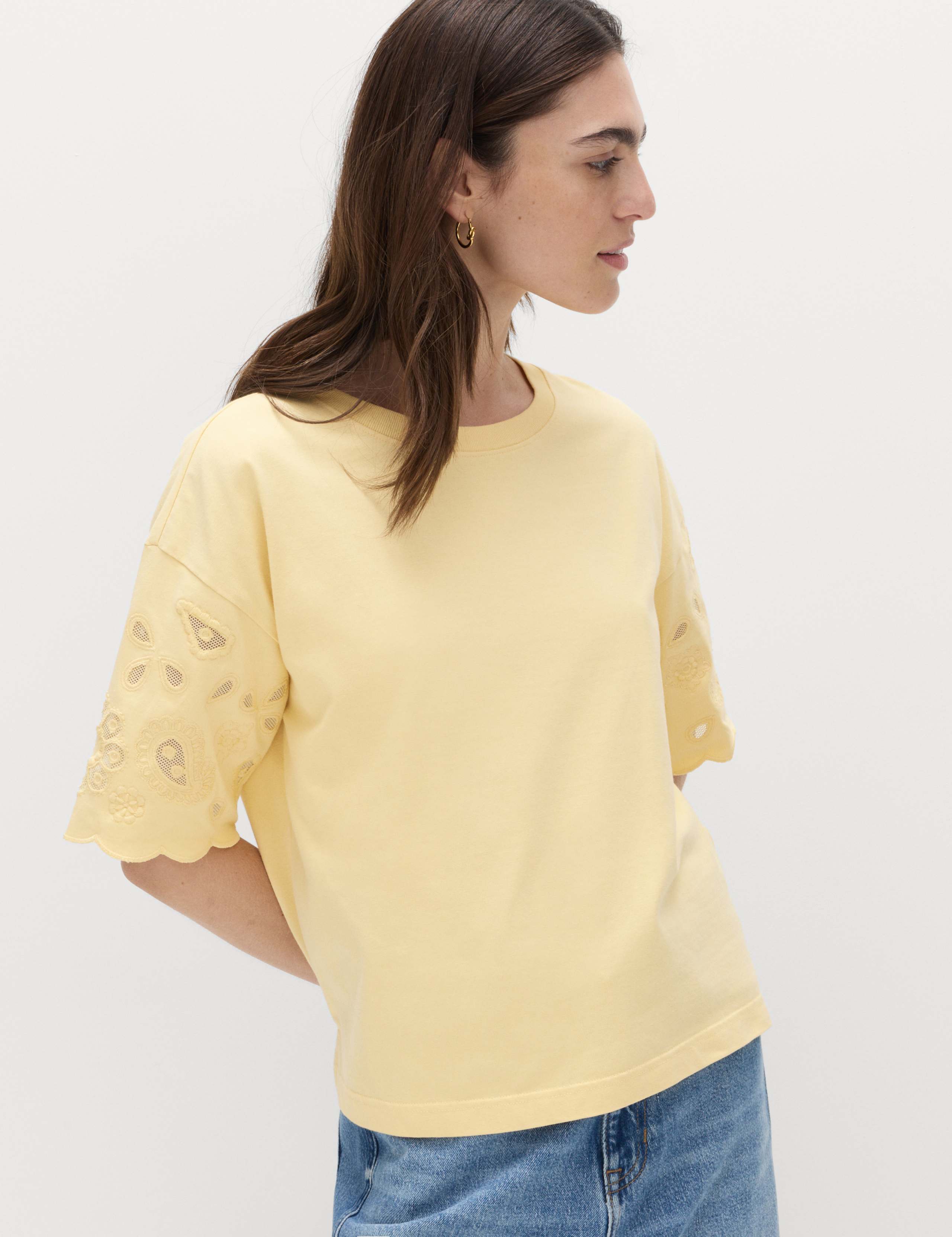 Pure Cotton Broderie Boxy T-Shirt