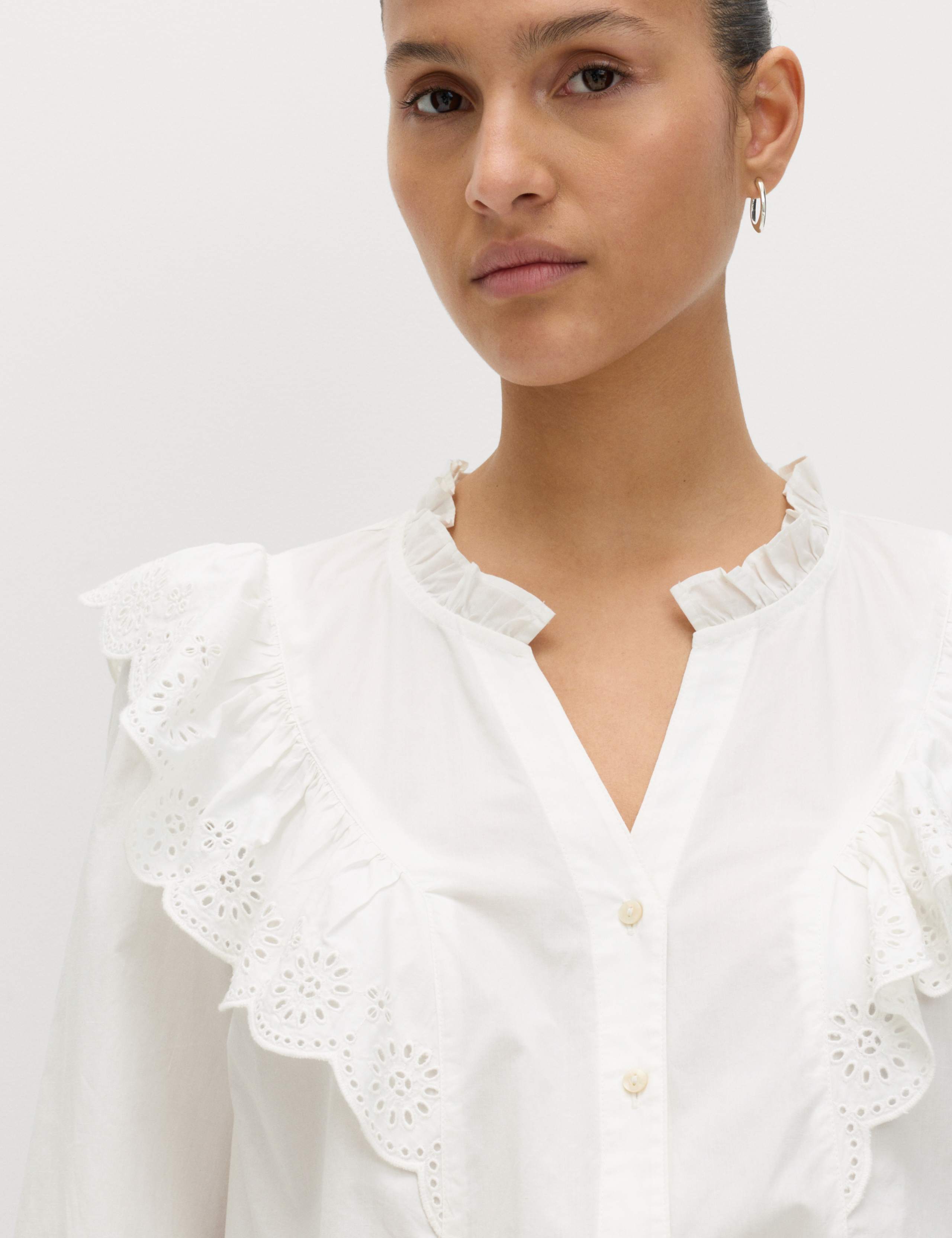 Pure Cotton Broderie Long Sleeve Blouse
