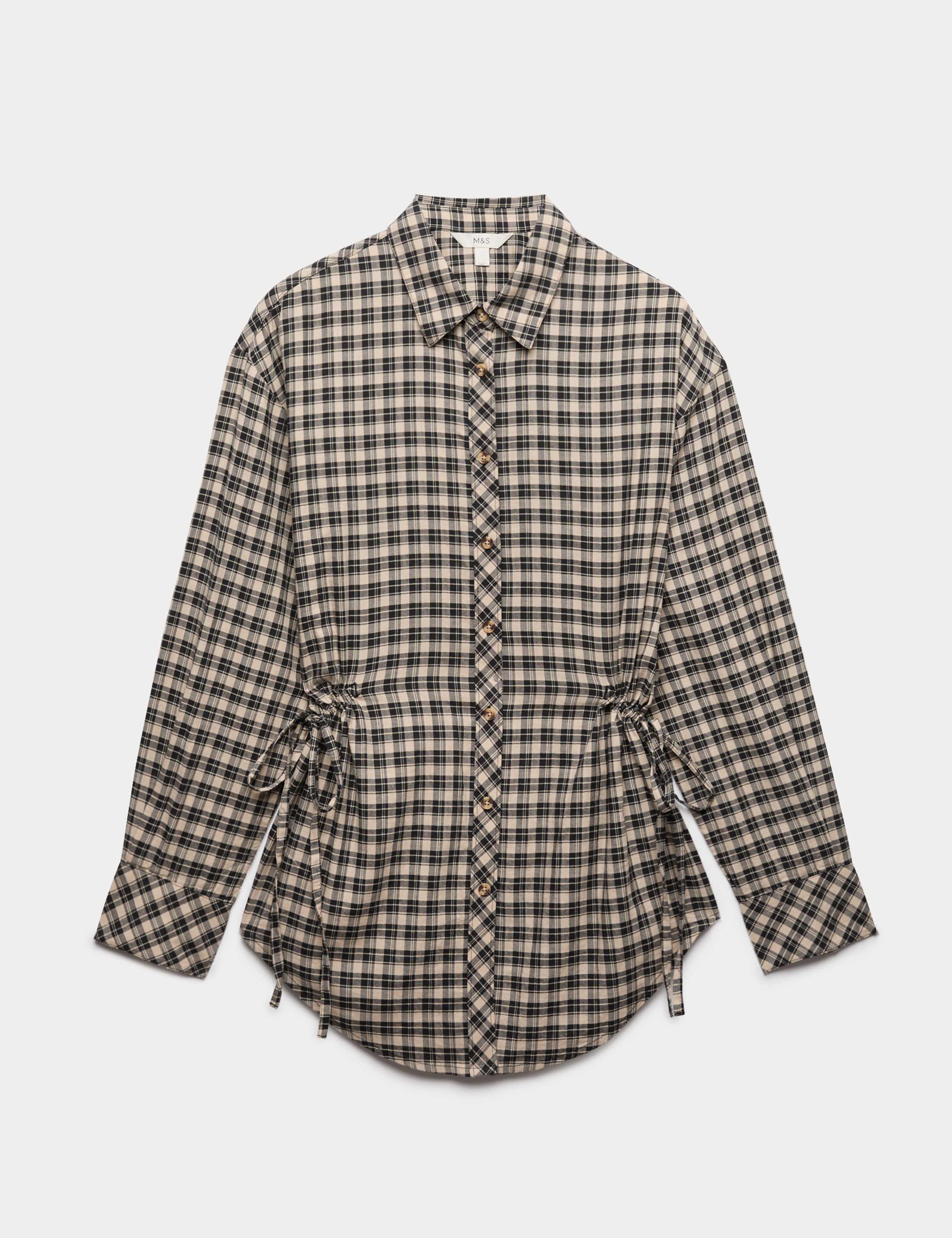 Pure Cotton Checked Drawcord Waist Shirt