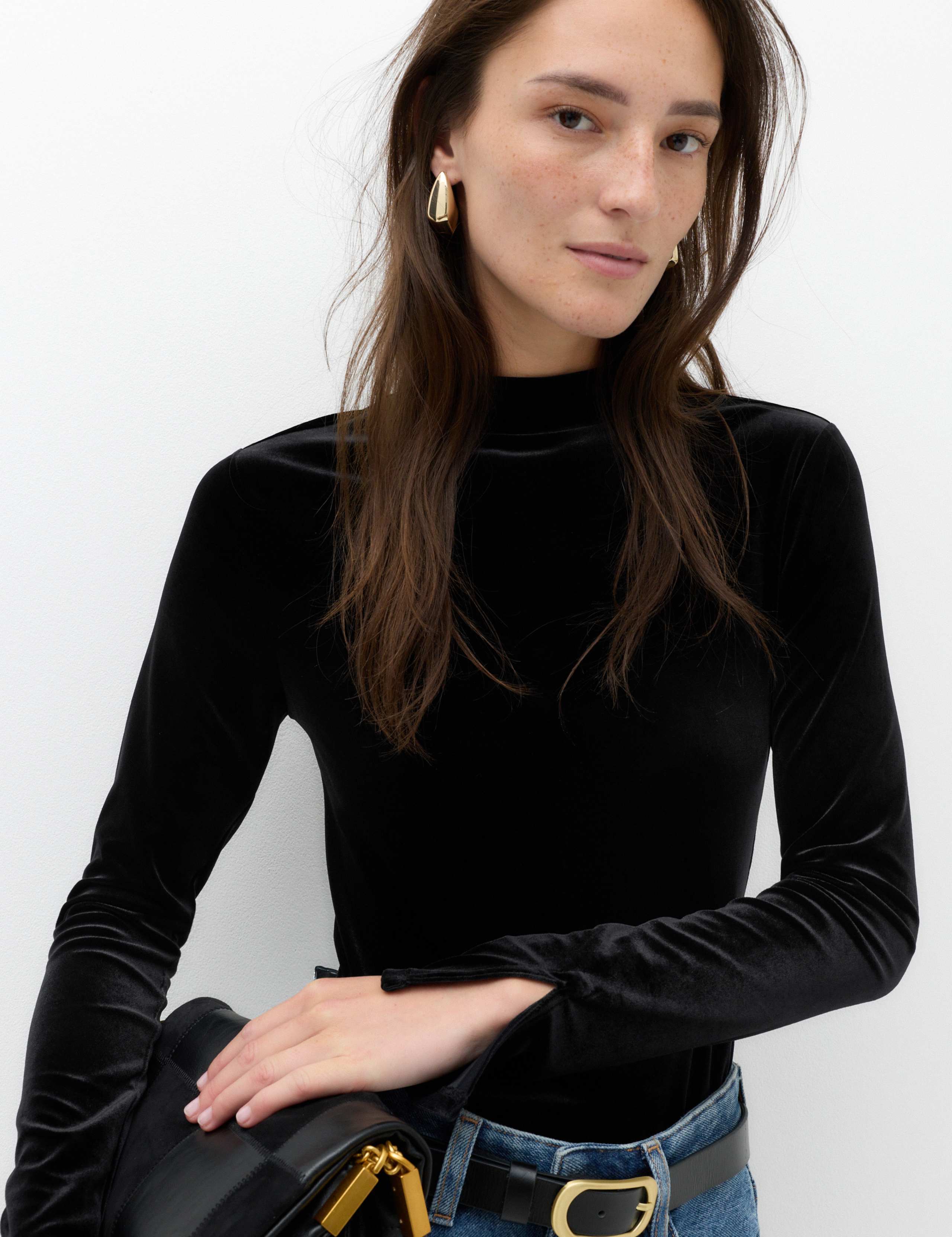 Velvet Funnel Neck Top