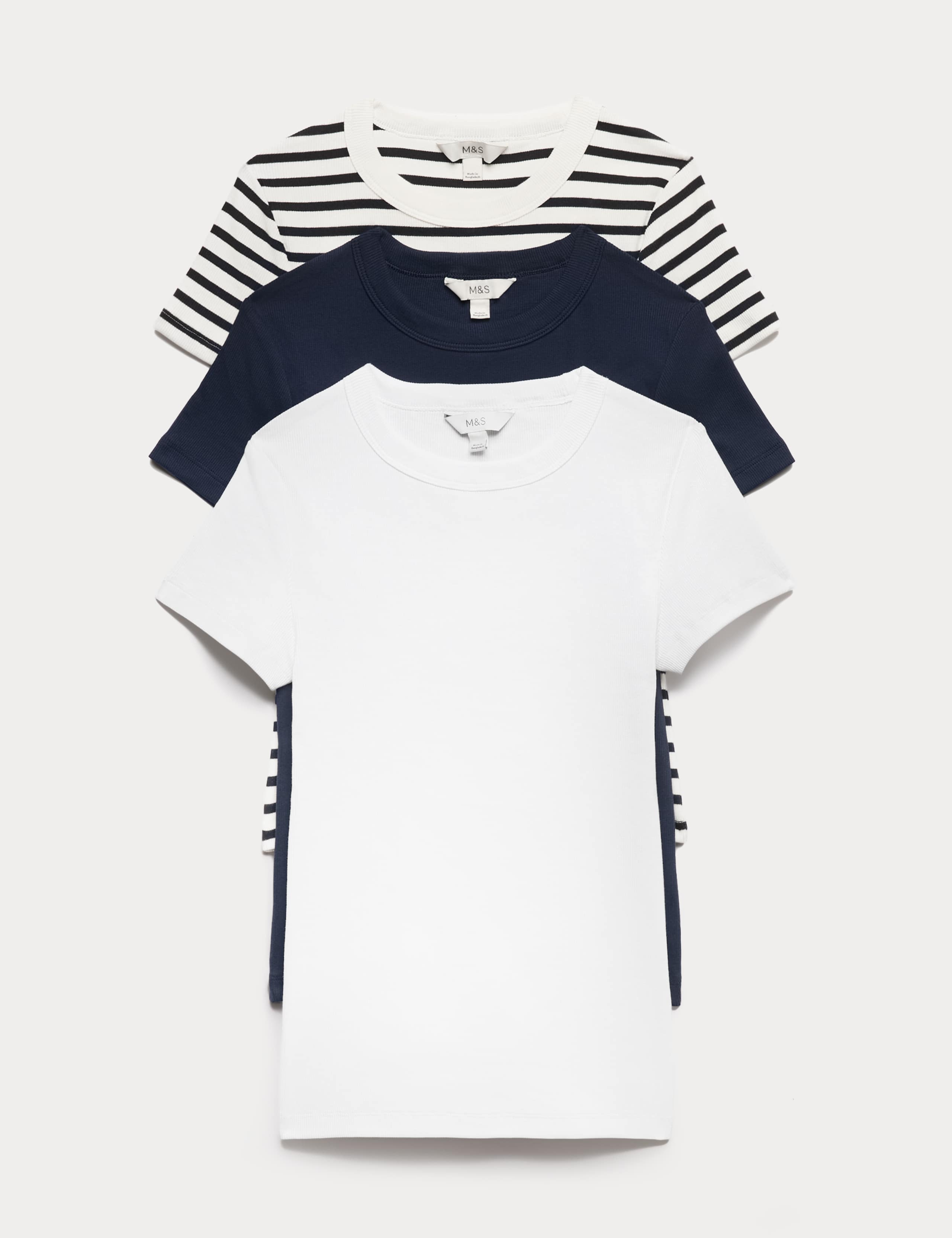 3 Pack Cotton Rich Ribbed Slim Fit T-Shirts