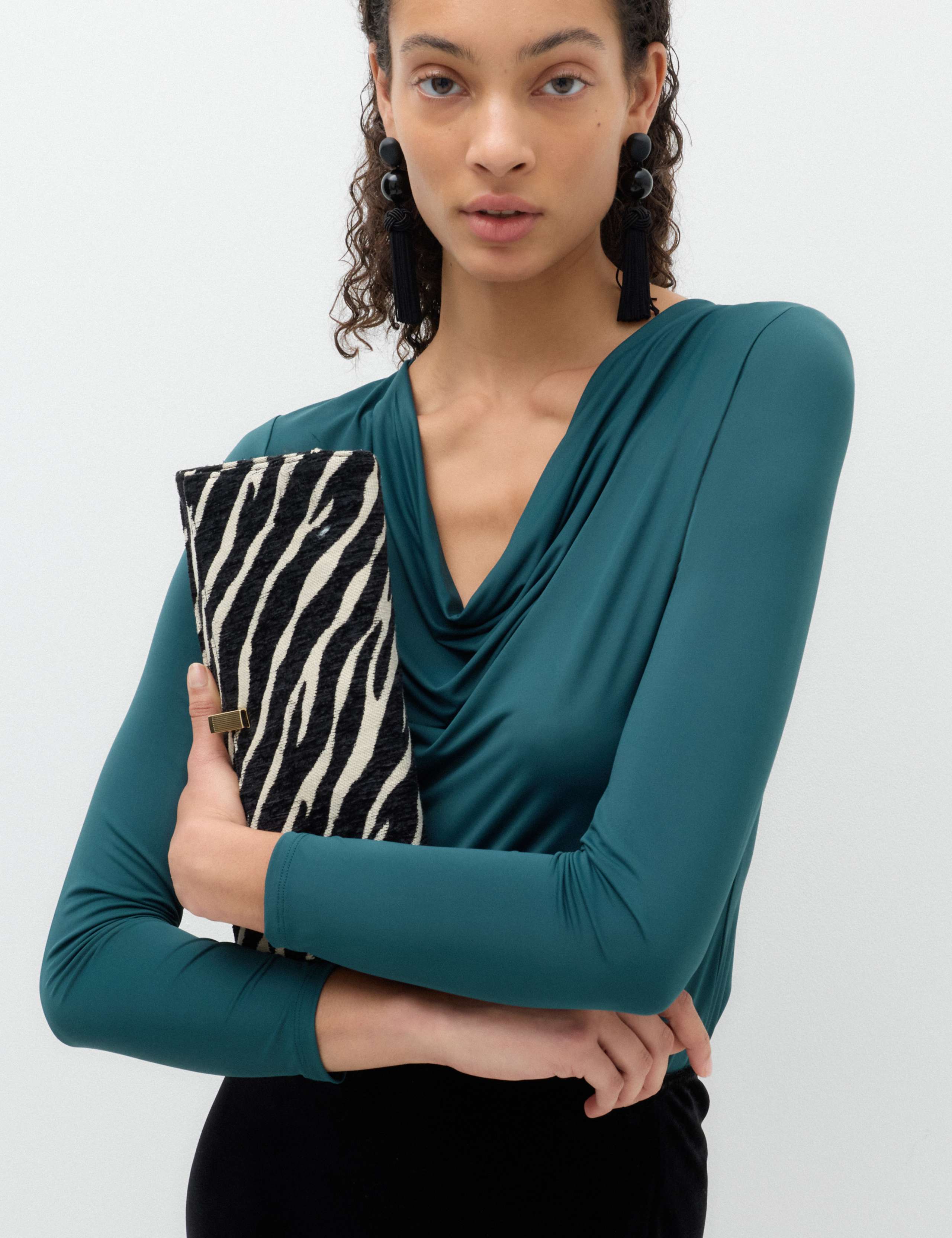 Cowl Neck Long Sleeve Drape Top