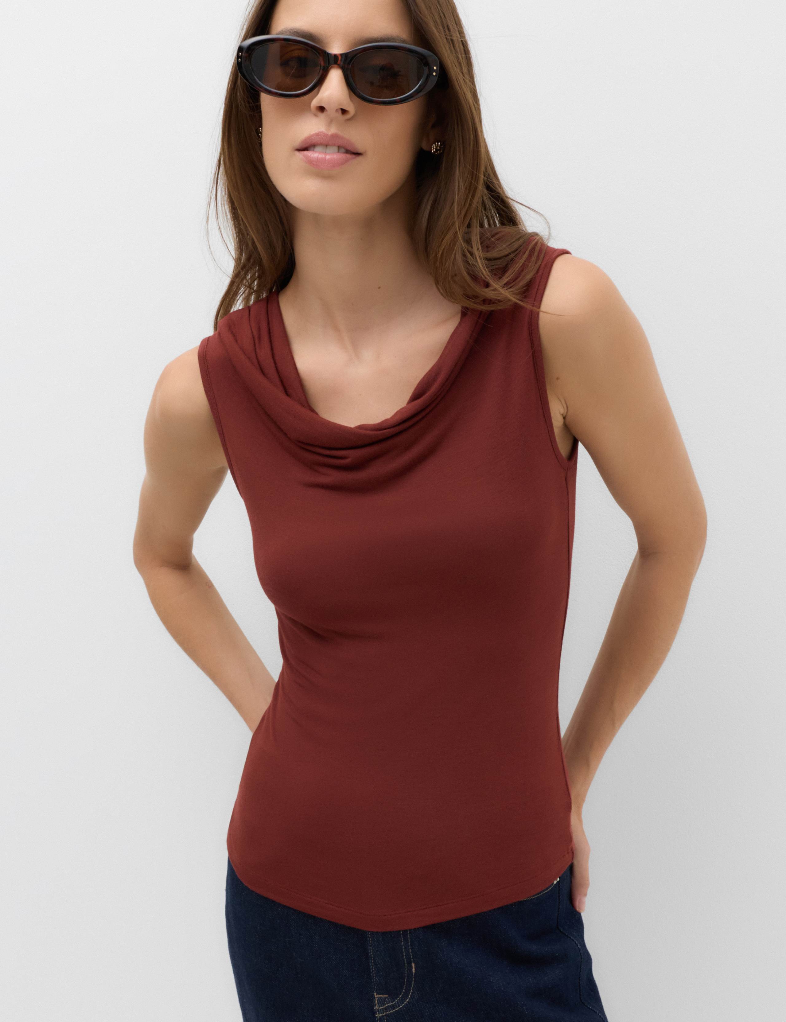 Cowl Neck Draped Vest Top