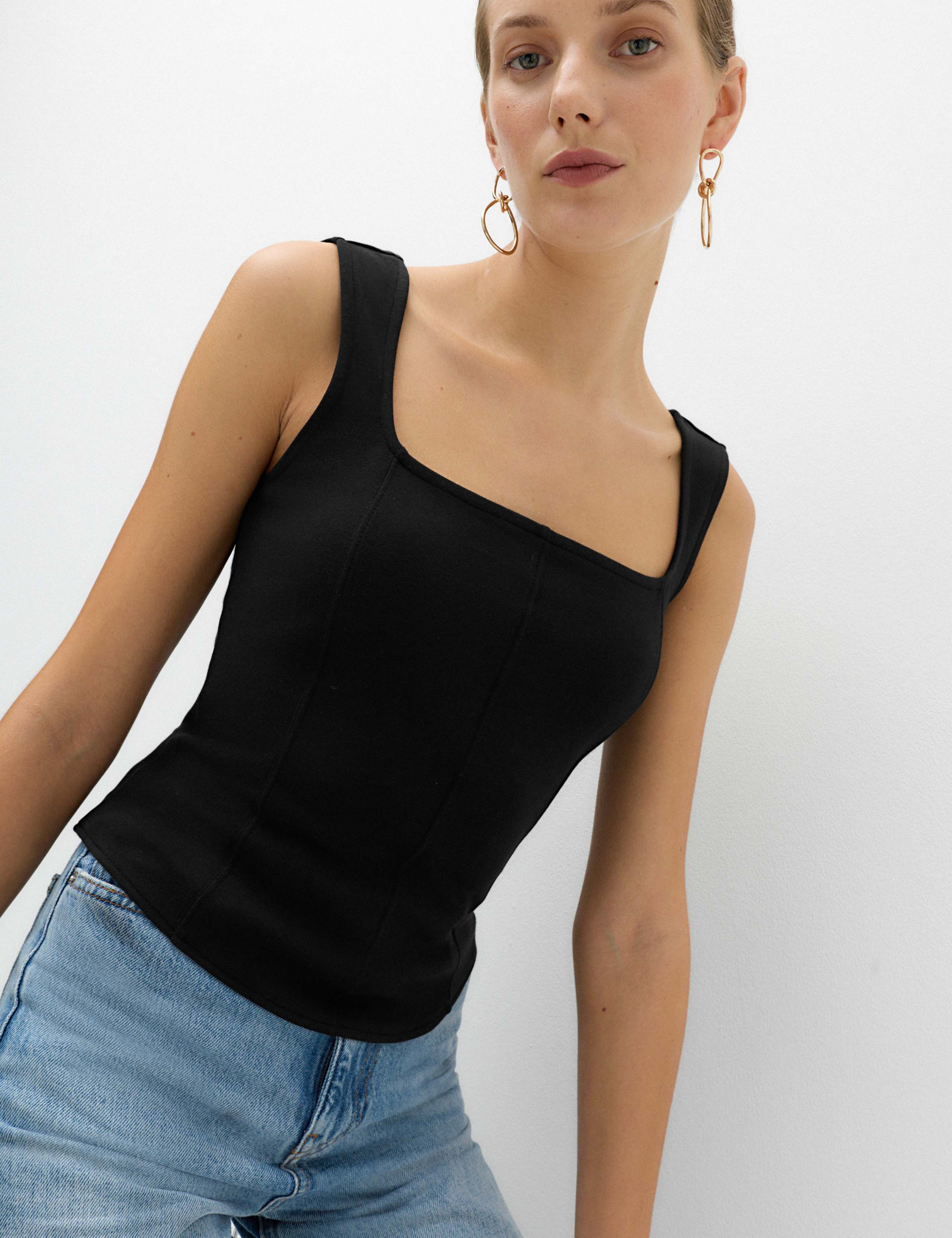 Cotton Rich Square Neck Crop Vest