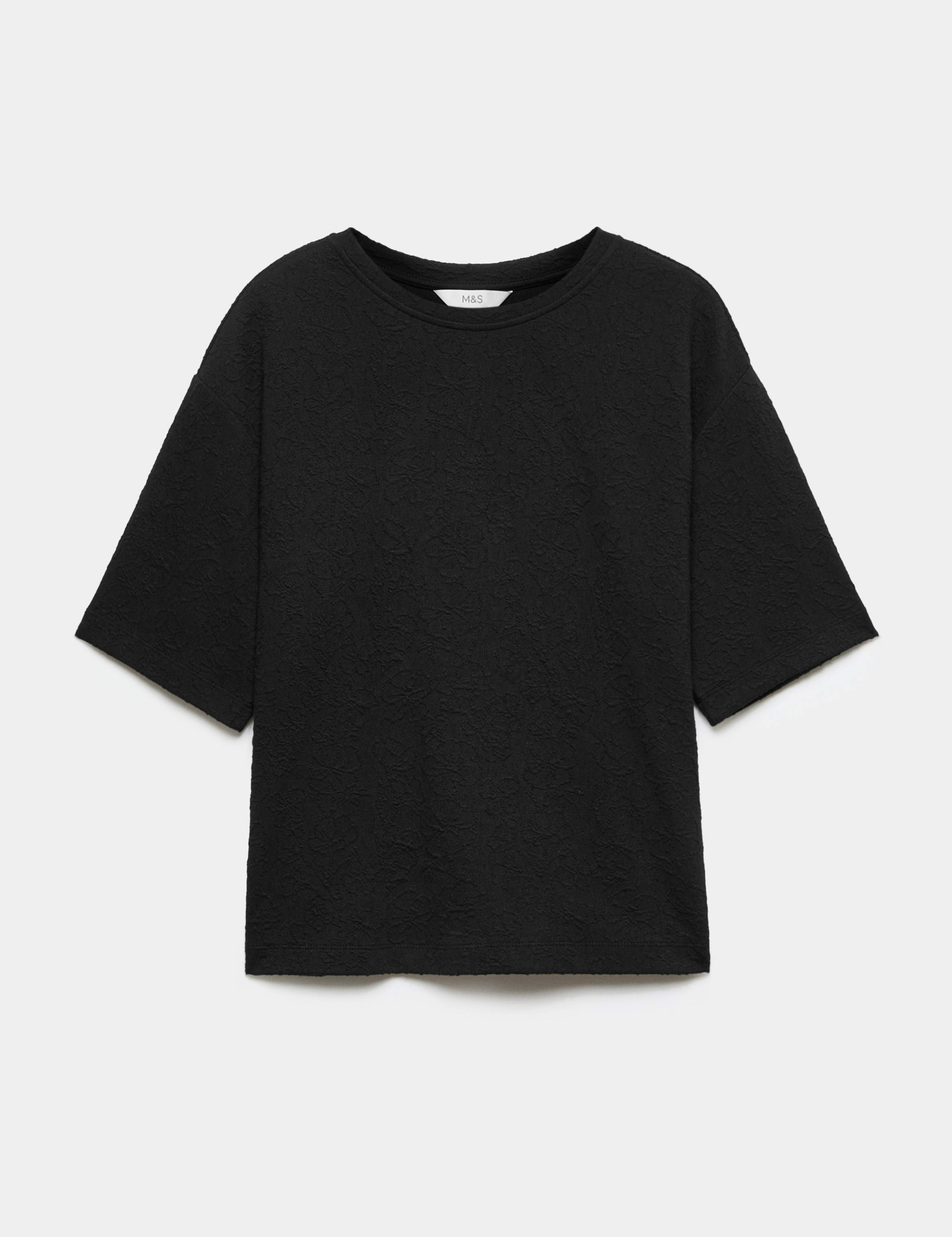 Cotton Blend Textured Crew Neck T-Shirt