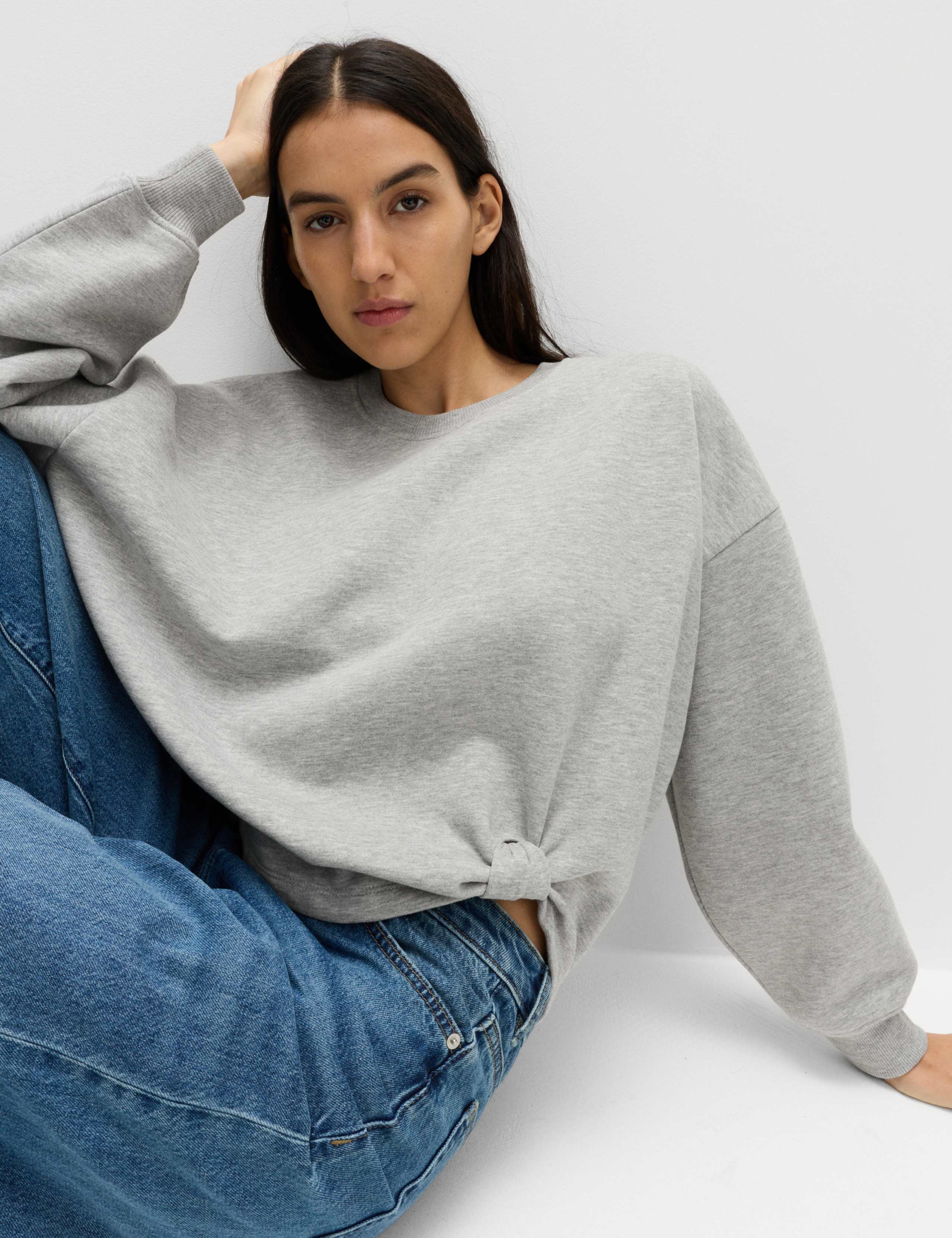 Cotton Rich Crew Neck Twist Front Sweatshirt