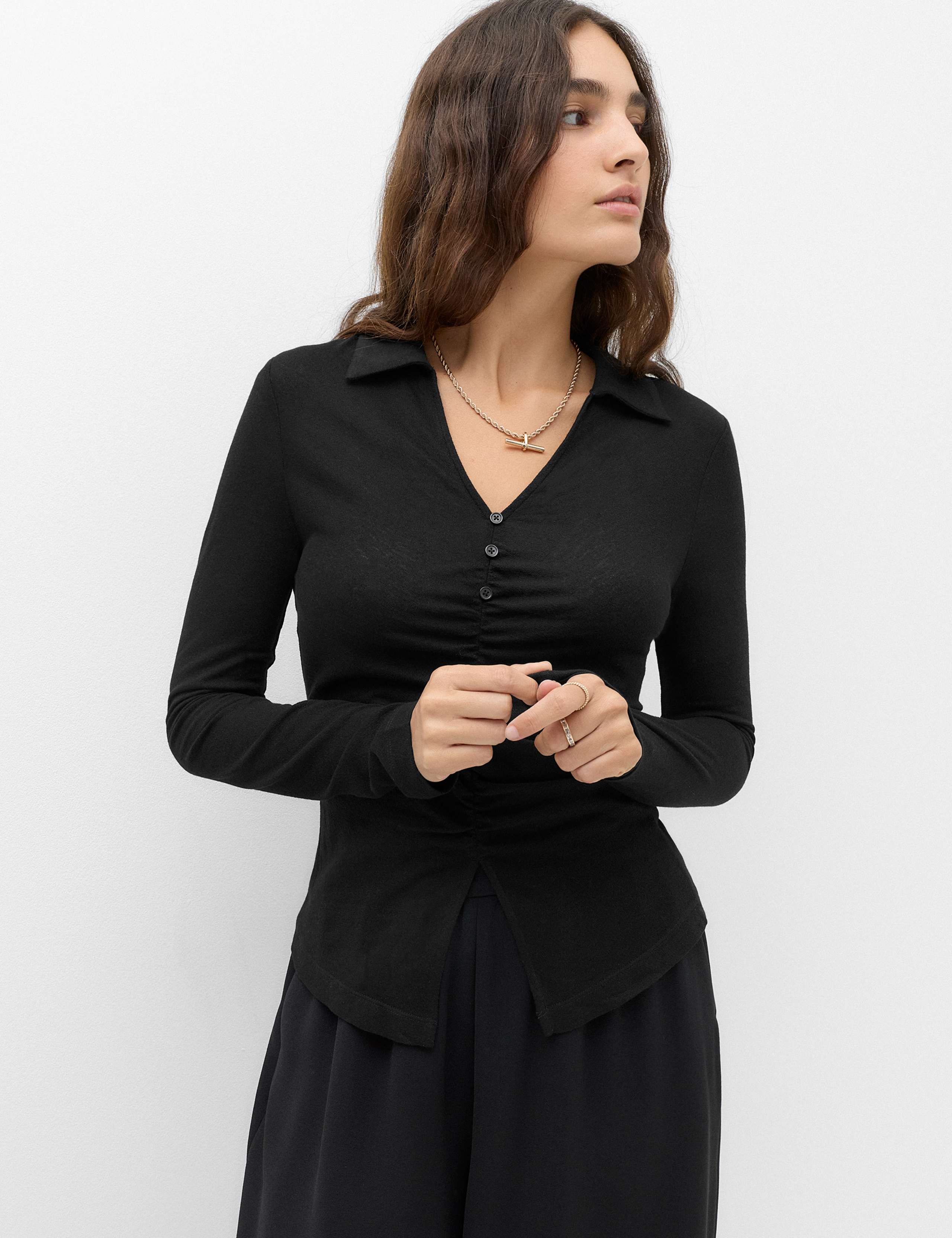 Ruched Front Buttoned Top