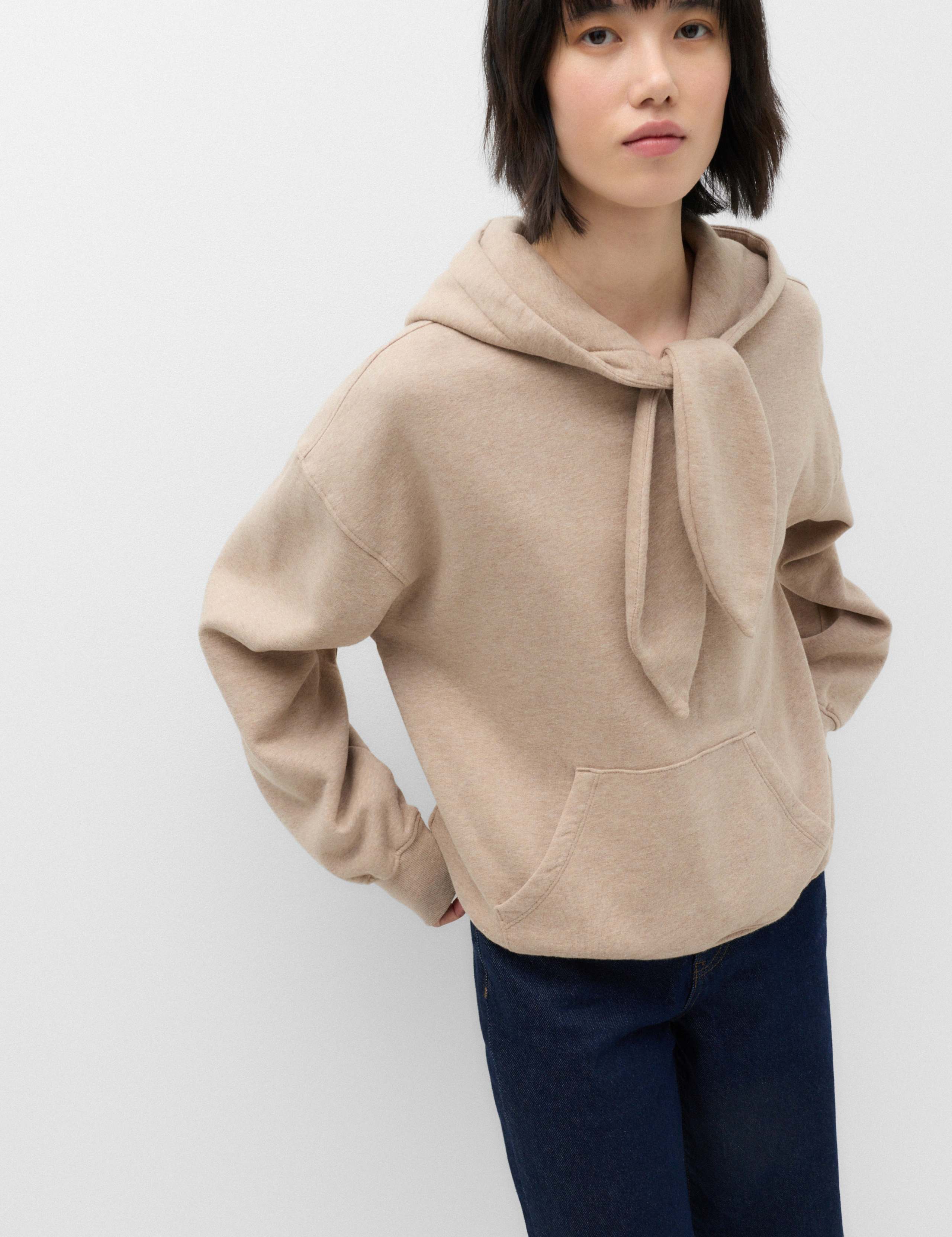 Pure Cotton Tie Neck Hoodie