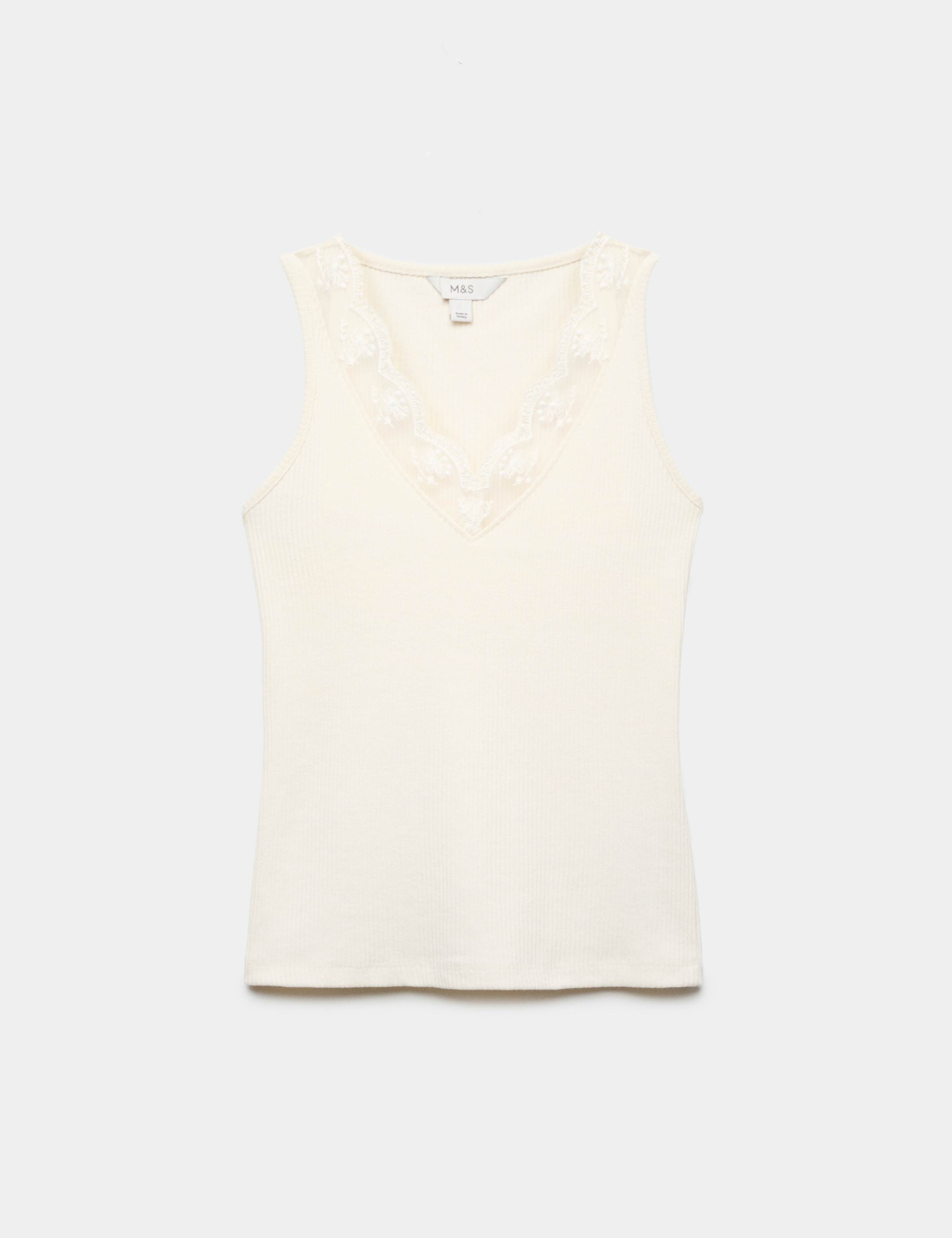 Ribbed Lace Trim Vest