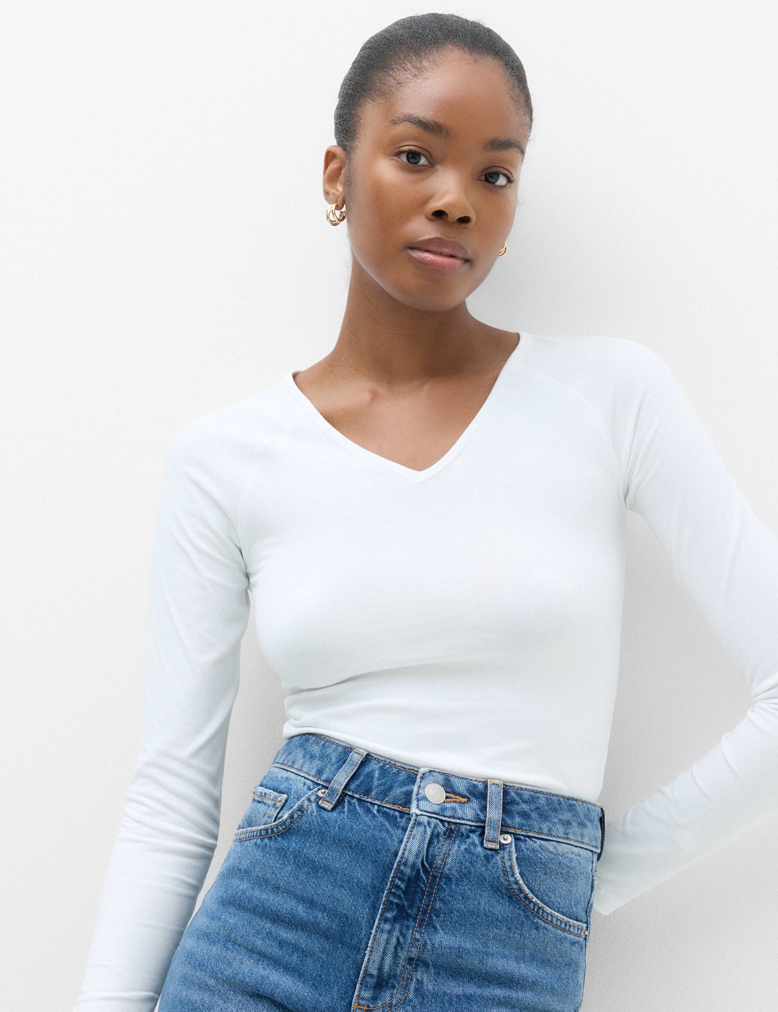 Cotton Rich V-Neck Raglan Sleeve Top