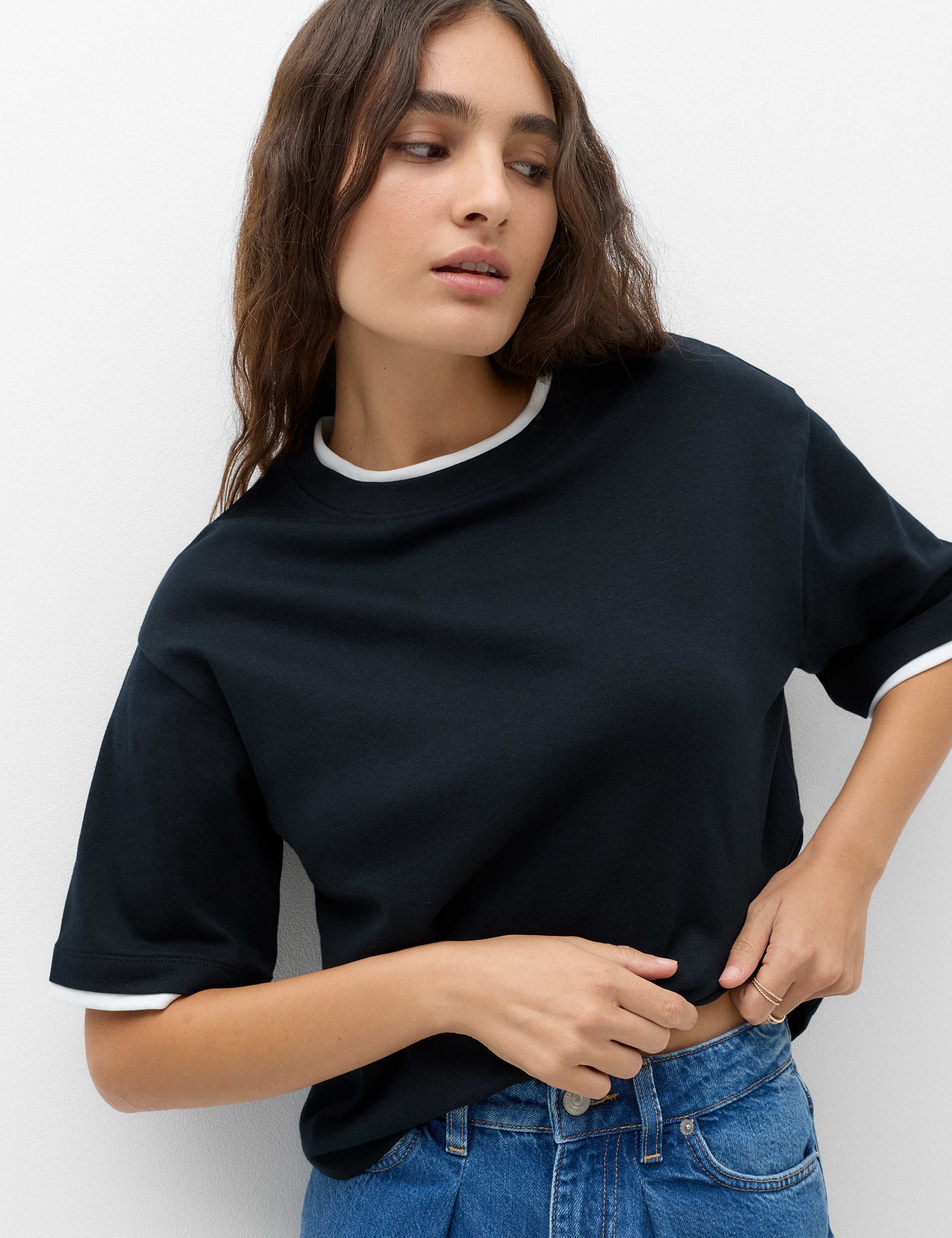 Pure Cotton Double Layer Boxy T-Shirt