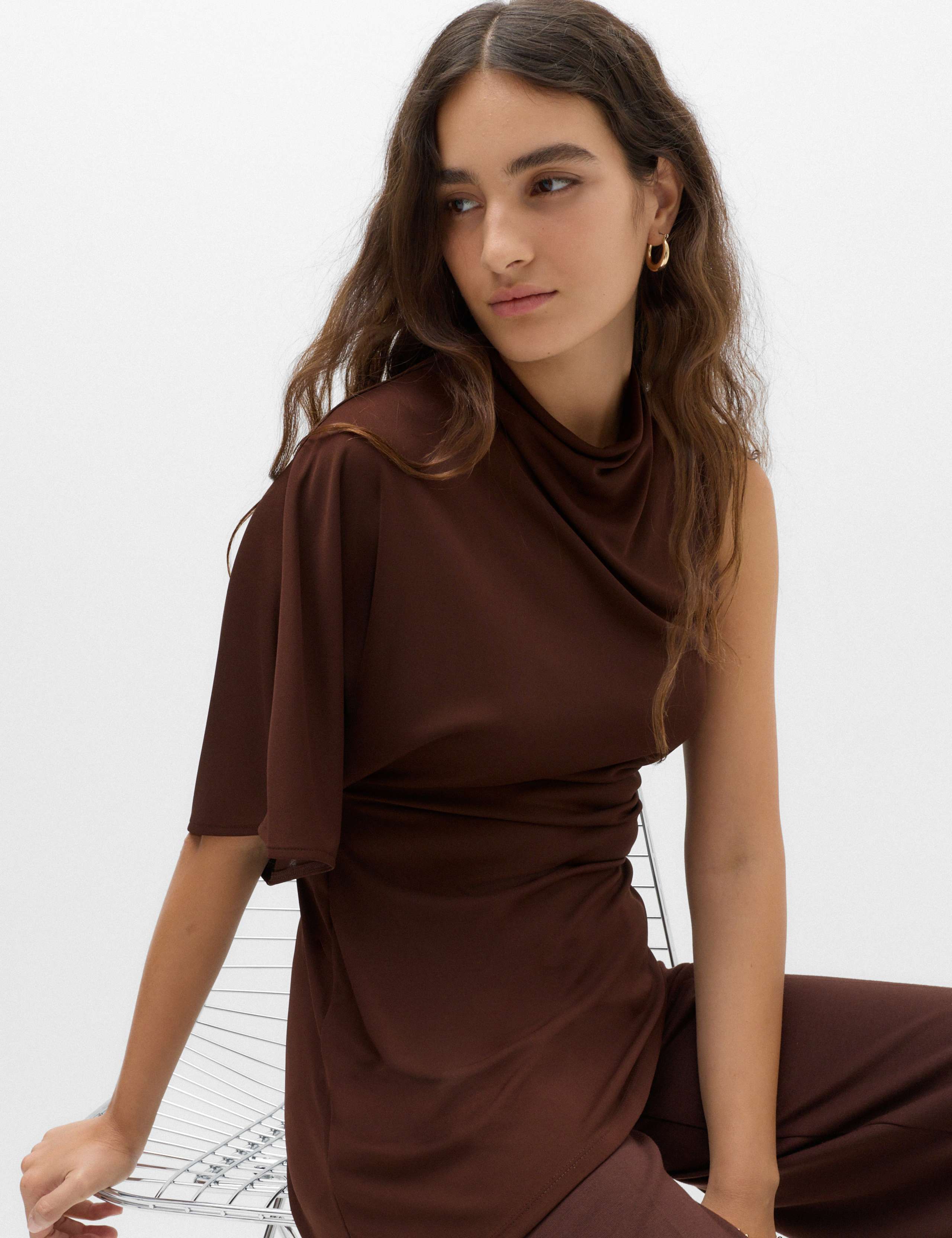 One Shoulder Asymmetric Draped Top