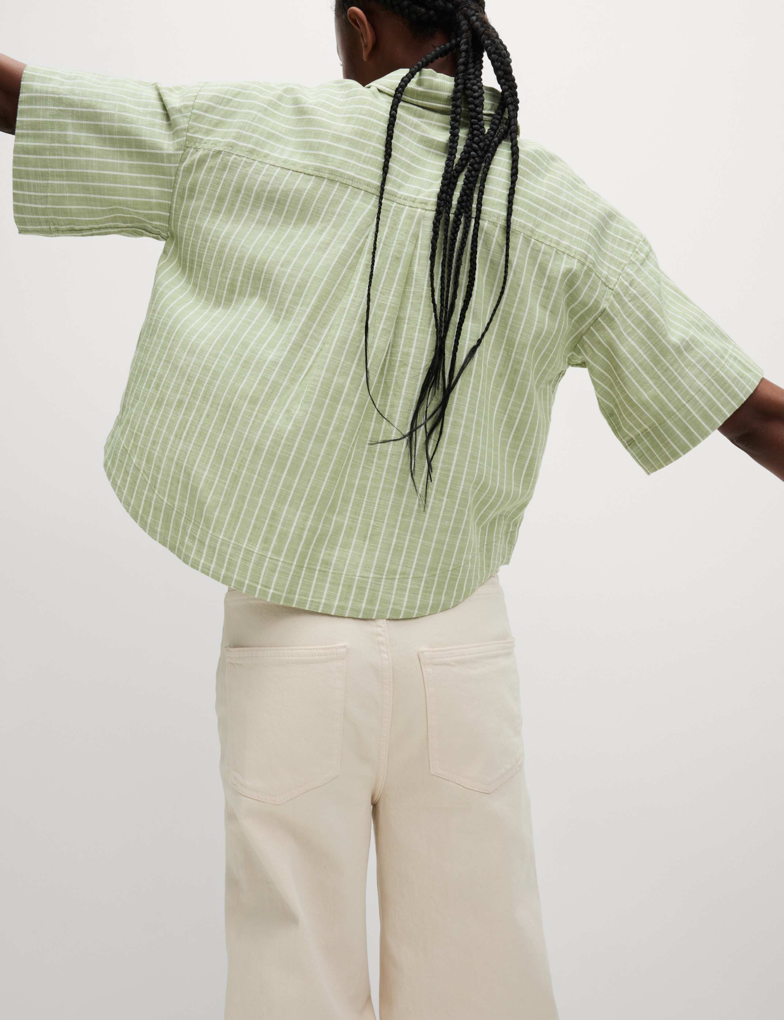 Pure Cotton Cropped Striped Shirt