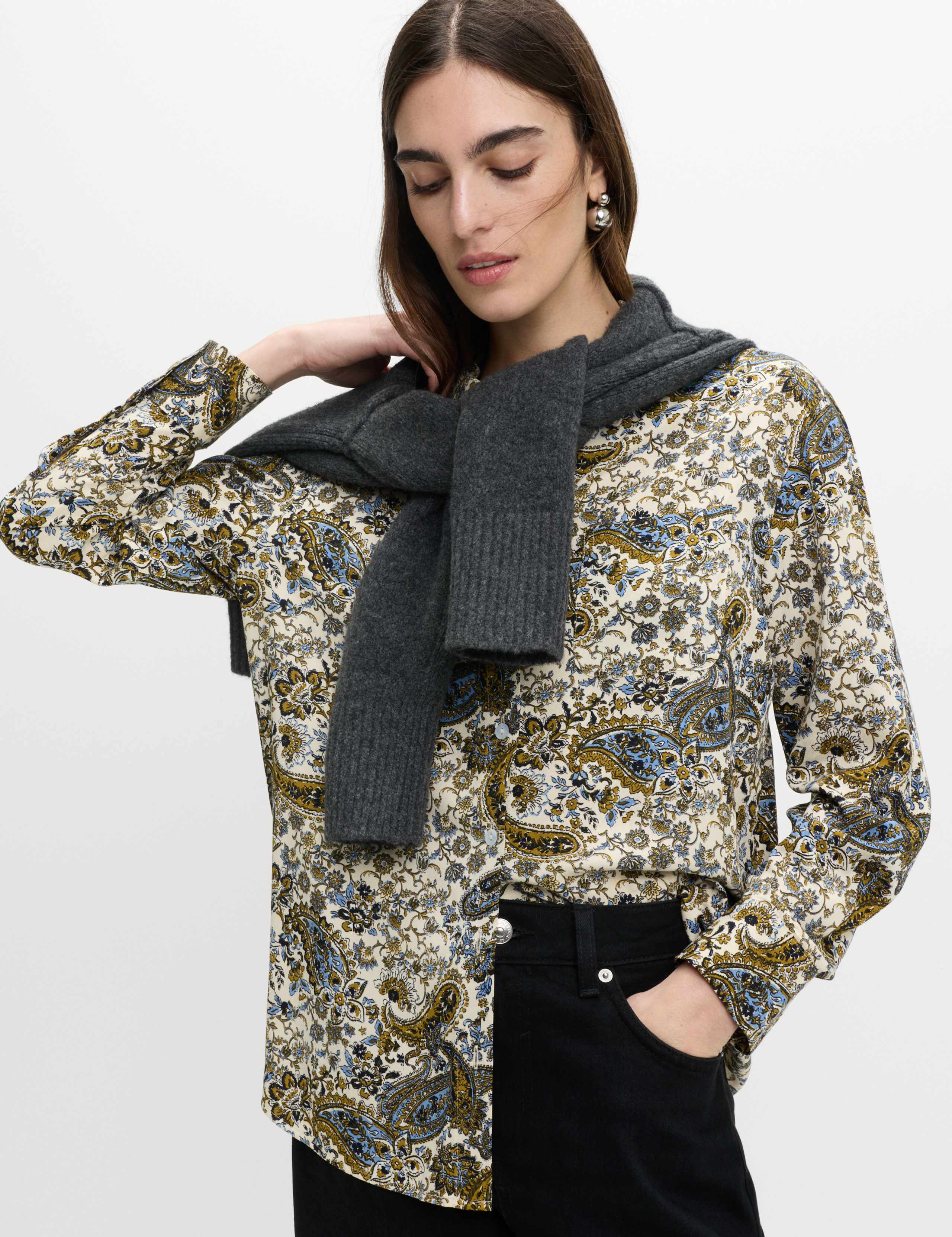 Printed Collared Button Through Blouse