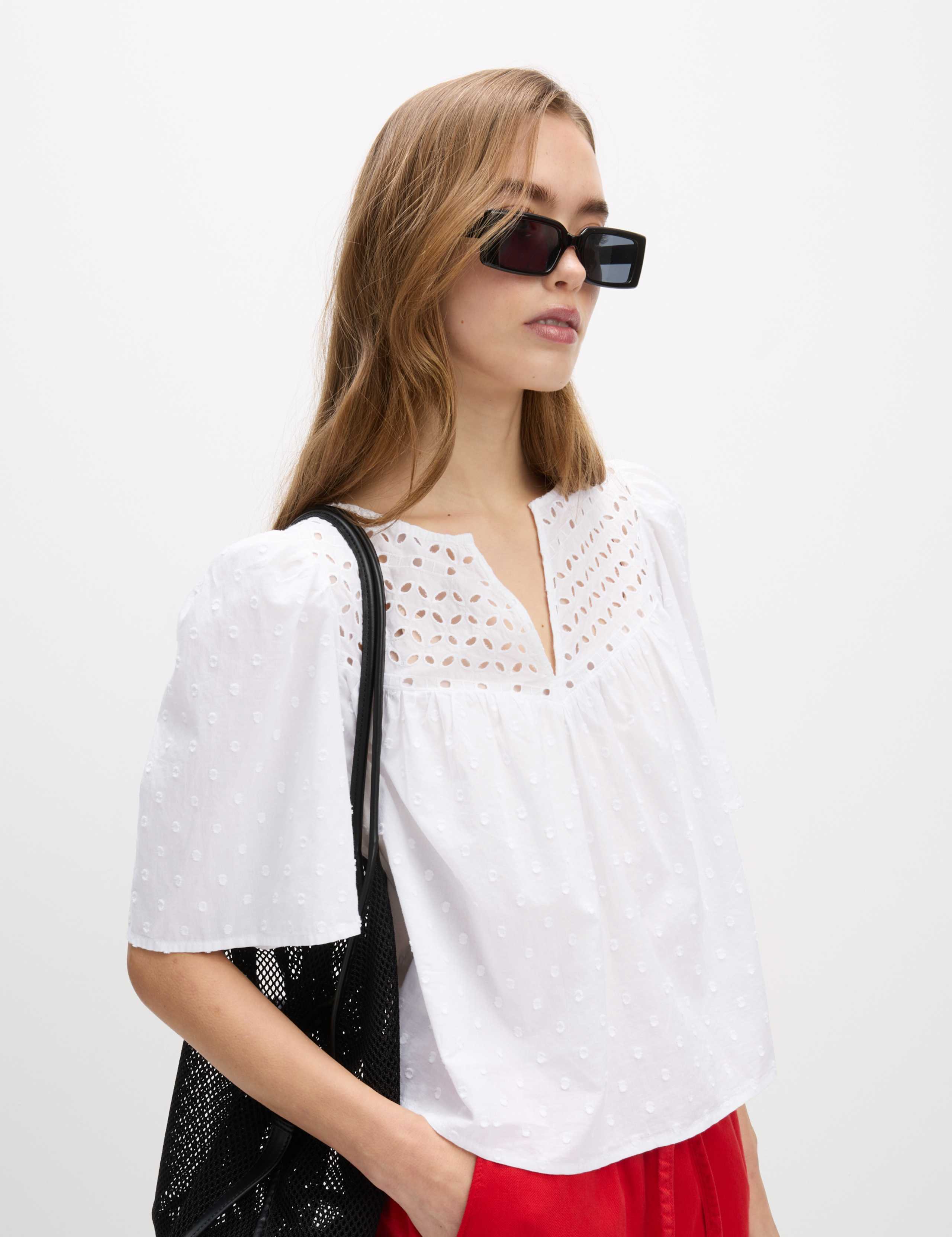 Pure Cotton Broderie Textured Blouse